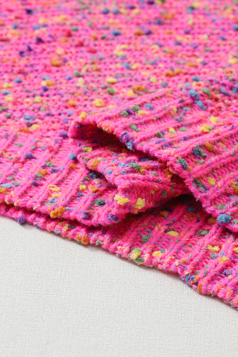 Dark Pink Colourful Spots Knitted V Neck Casual Sweater eAura
