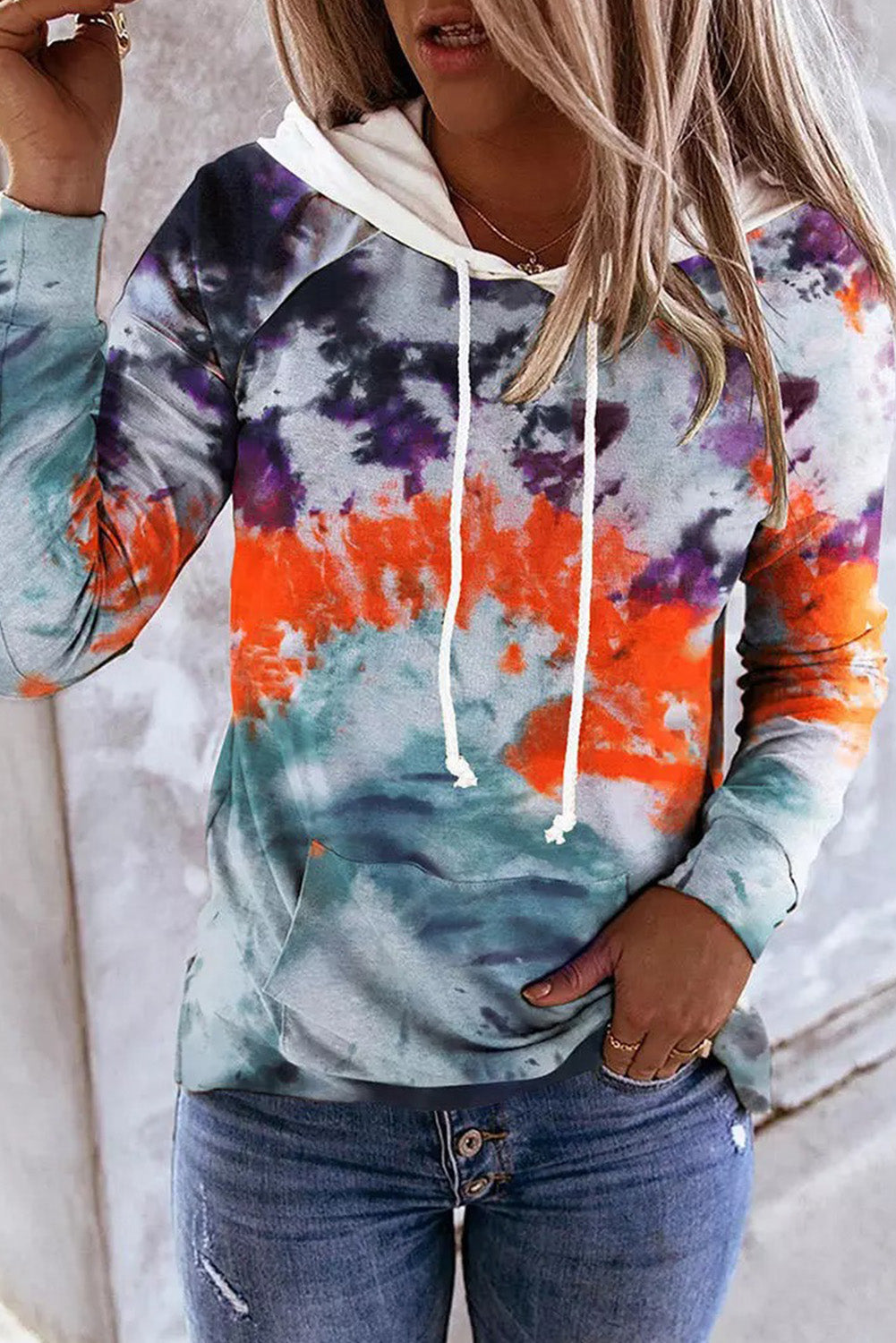 MultiColour Tie Dye Drawstring Kangaroo Pocket Hoodie eAura