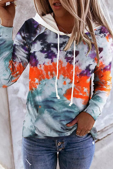 MultiColour Tie Dye Drawstring Kangaroo Pocket Hoodie eAura