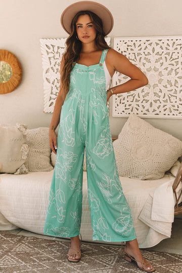 Moonlight Jade Printed Bib Wide Leg Overalls BB Fashion Outlet