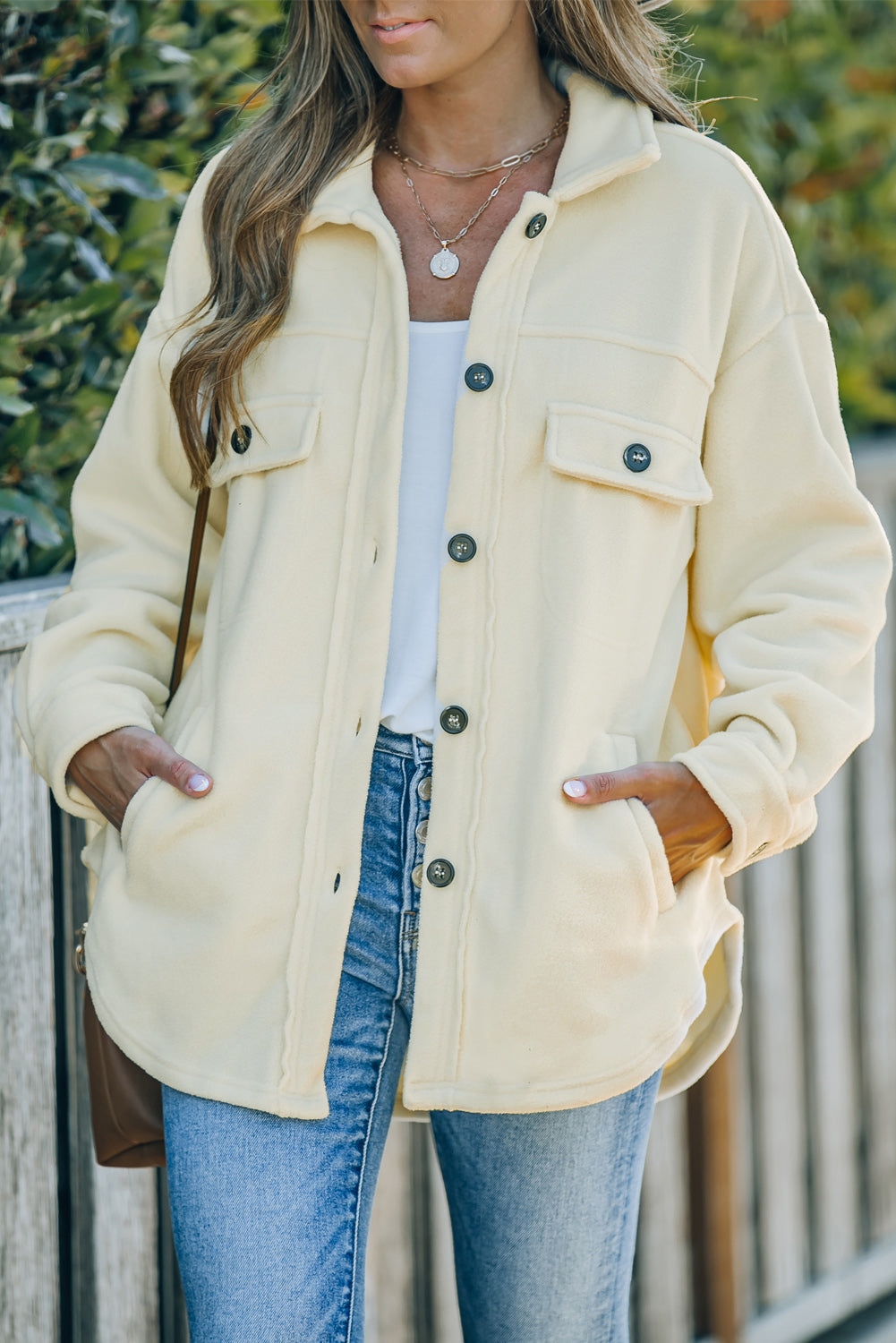 Turn Down Collar Buttoned Shirt Jacket eAura