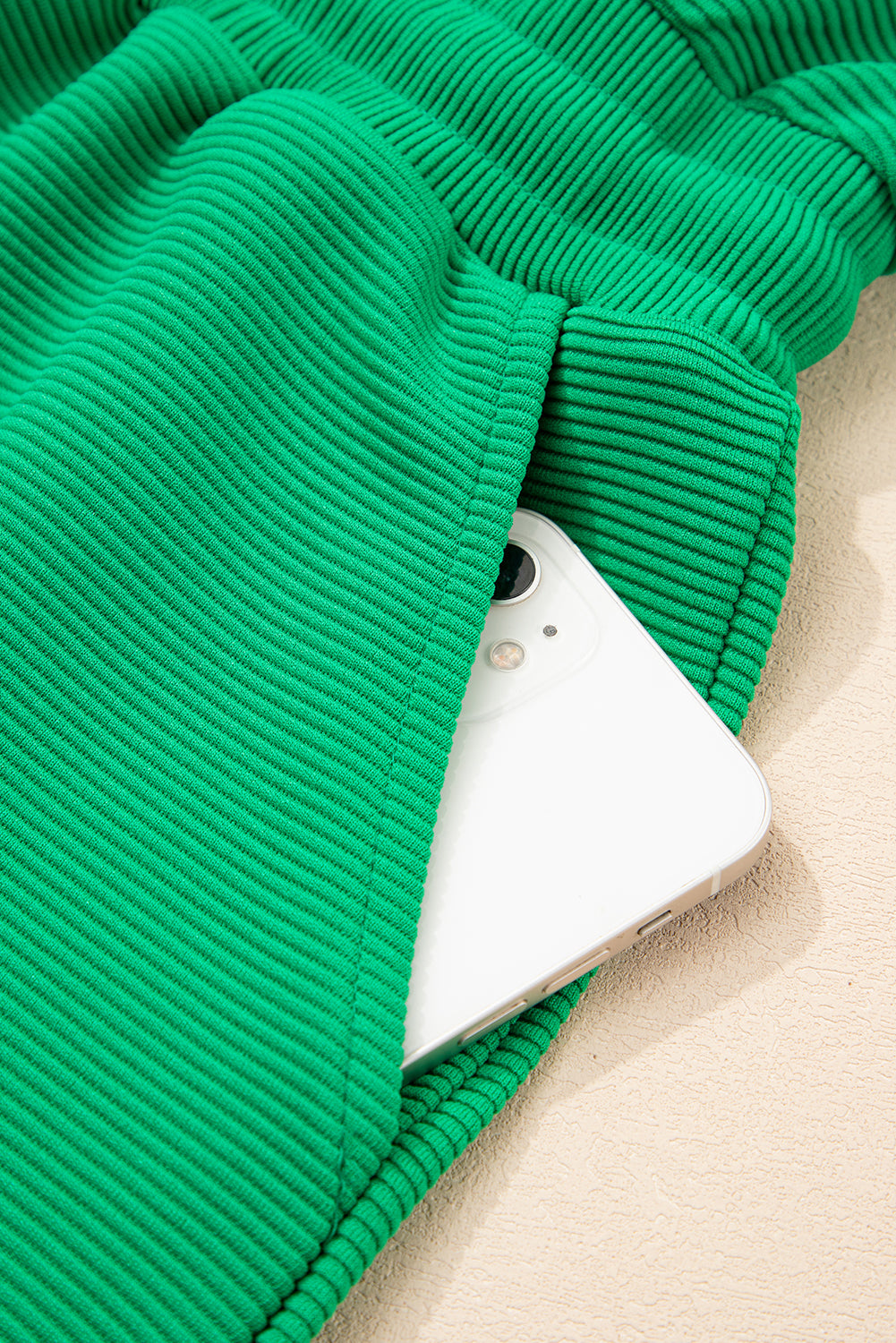 Bright Green Textured Short Sleeve Half Zip Drawstring Waist Romper eAura