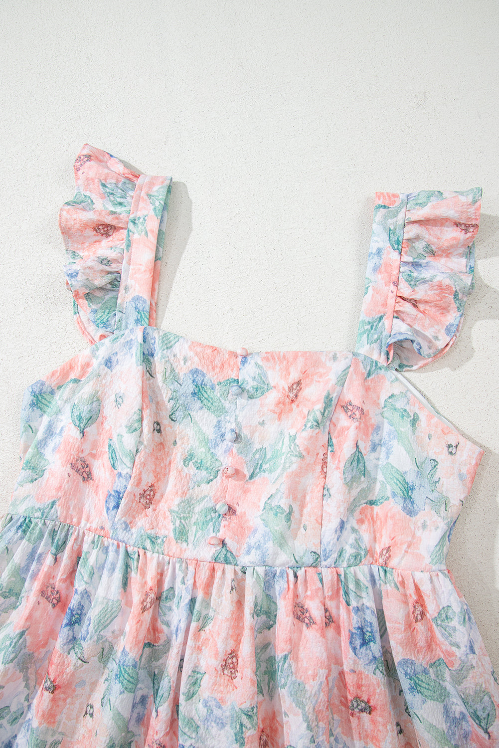 Pink Floral Print Square Neck Backless Long Dress with Slit eAura