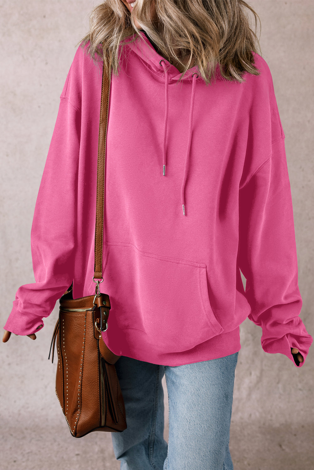 Bonbon Fleece Lined Kangaroo Pocket Drawstring Chunky Hoodie eAura