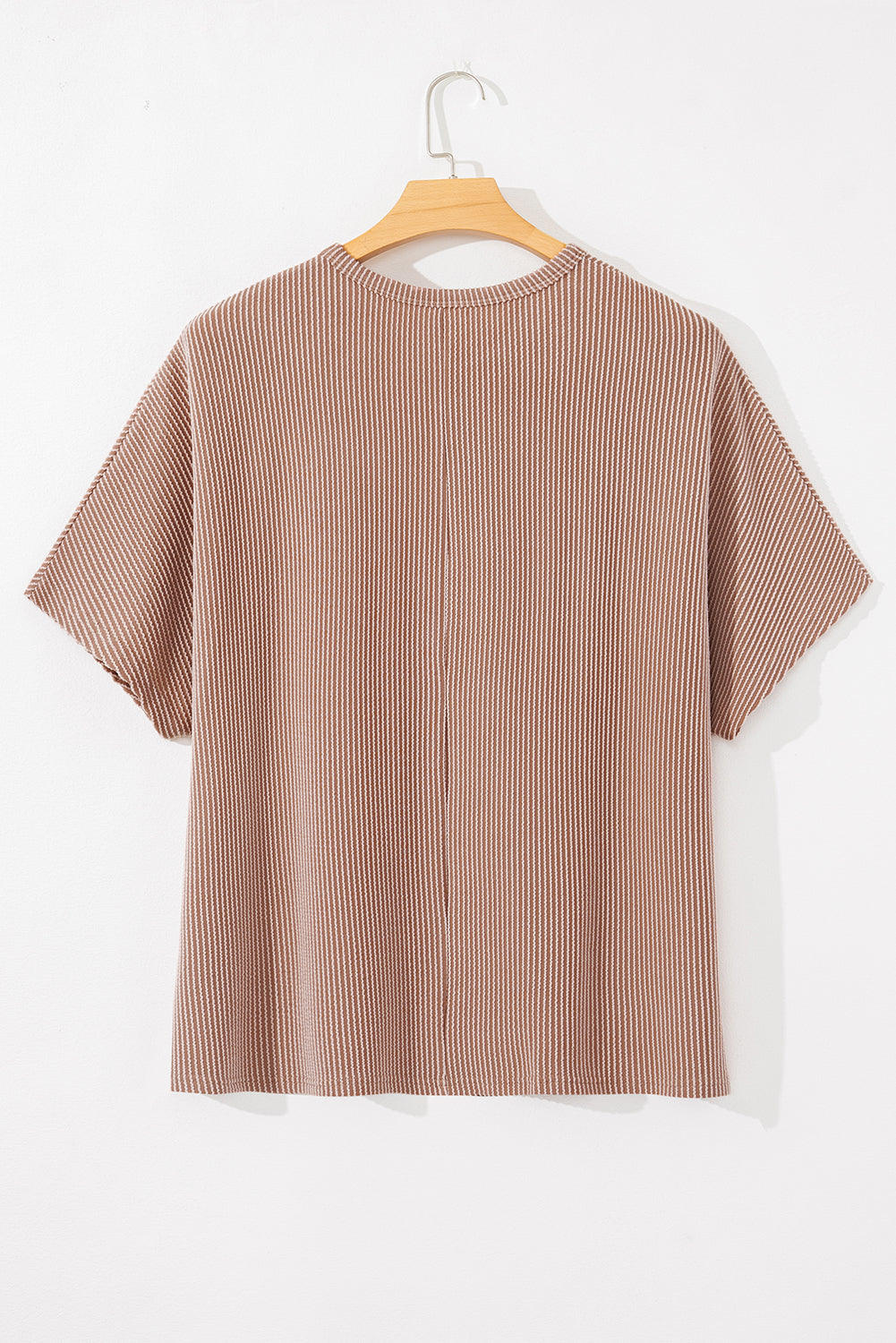 Smoke Grey Ribbed Striped Crew Neck Plus Size Knit T Shirt BB Fashion Outlet