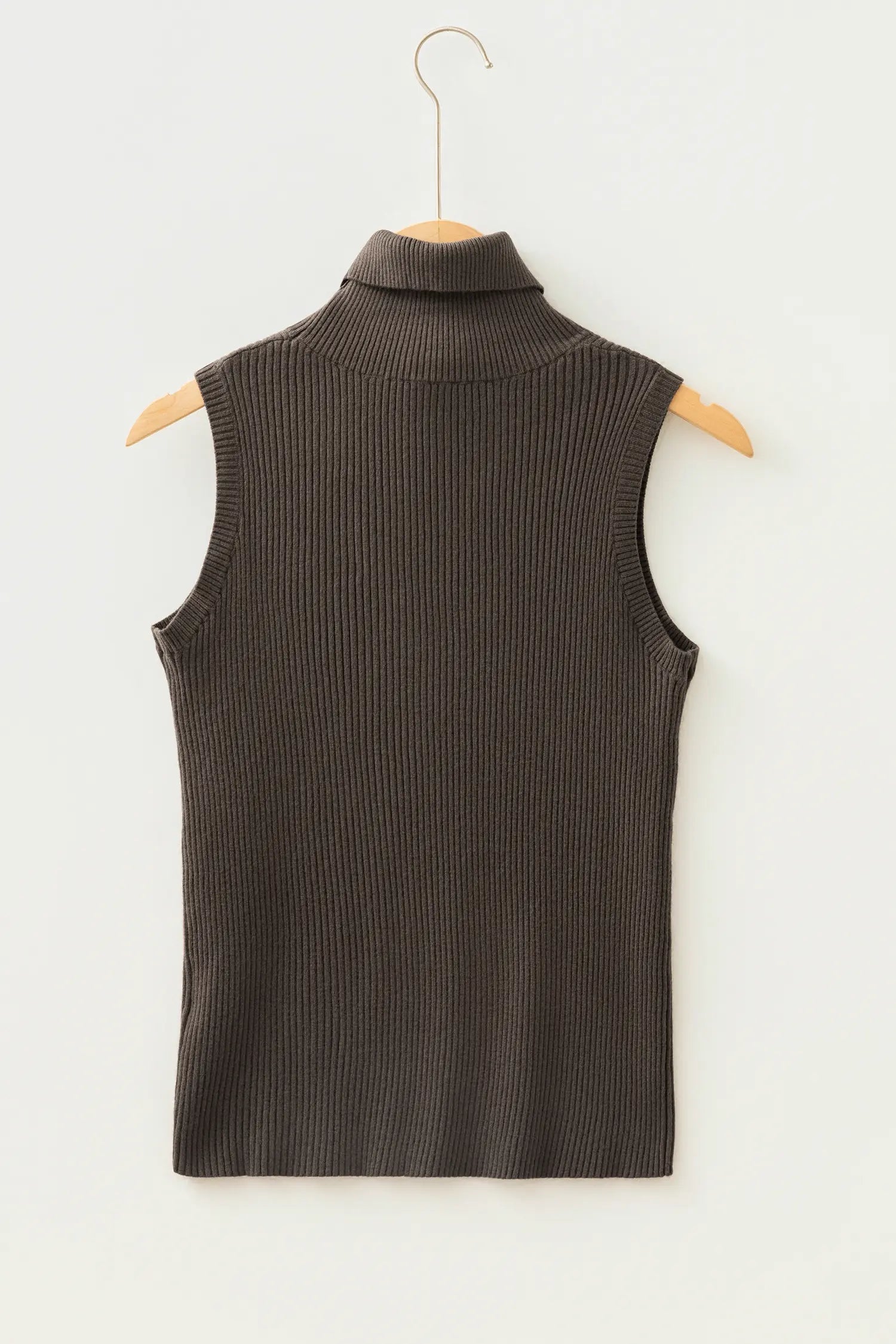 Western Ribbed Knit High Neck Sleeveless Waist Slim Fit Sweater Vest – Chicory Coffee