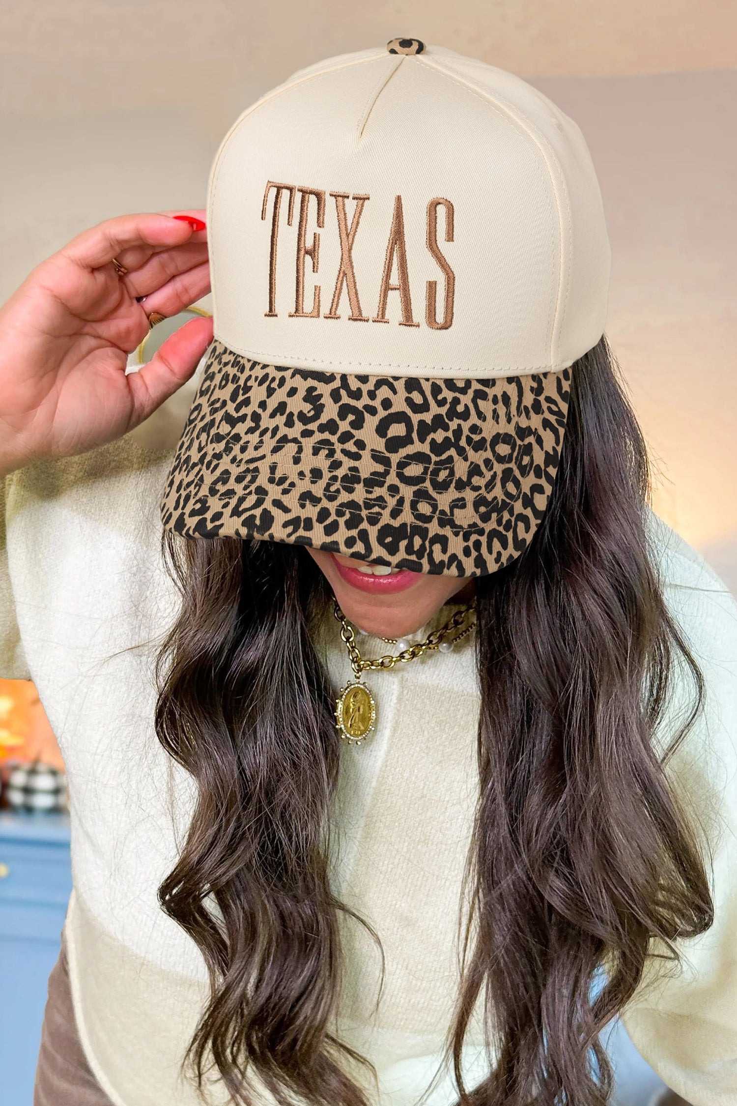 TEXAS Embroidered Leopard Contrast Baseball Cap