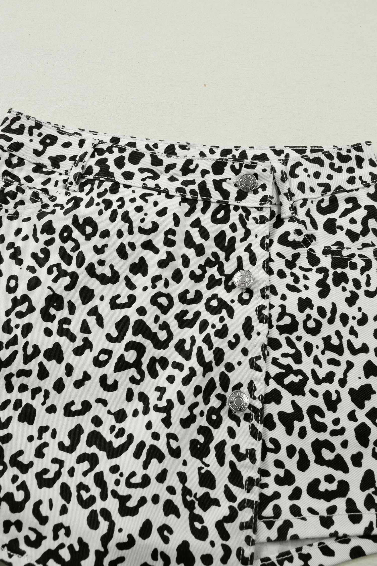 Black Leopard Print Button Overlap Denim Shorts