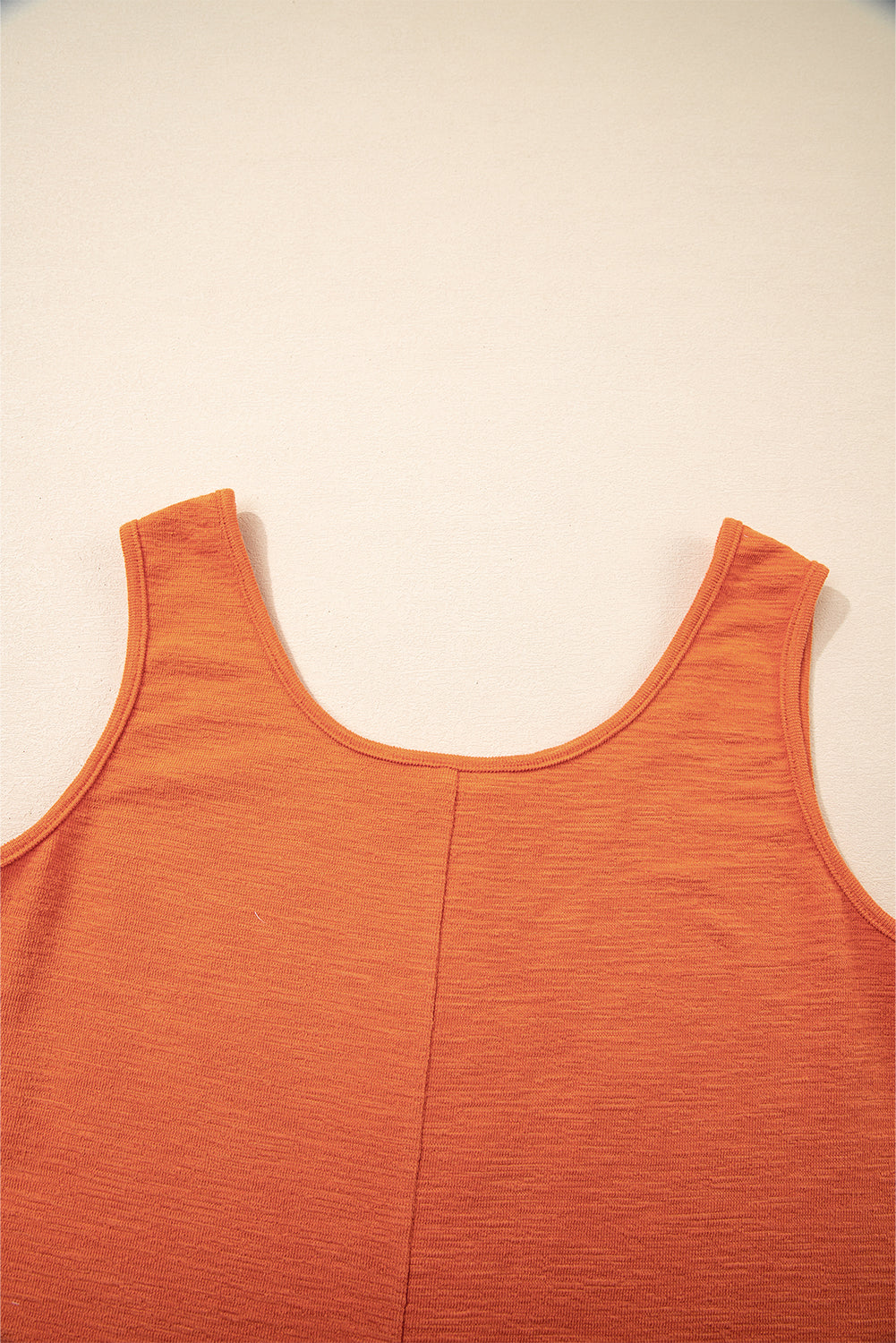 Grapefruit Orange U Neck Button Front Sleeveless Romper eAura