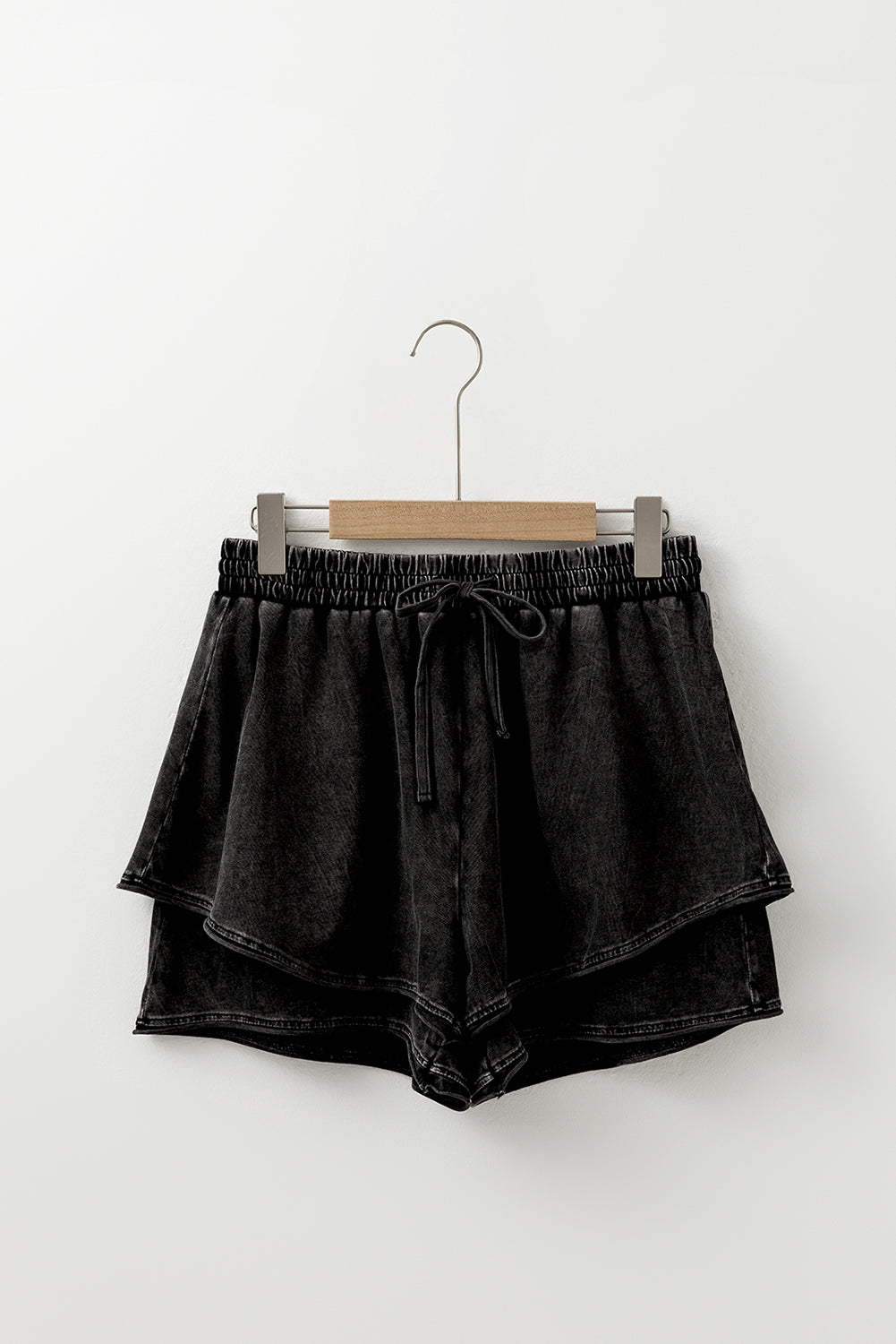 Black Mineral Wash French Terry High Waist Casual Shorts eAura