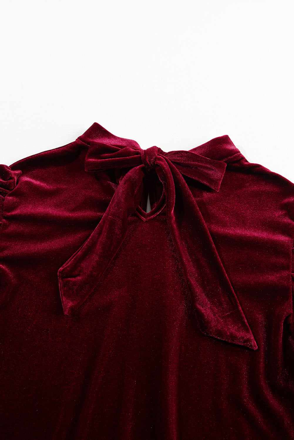 Sky Blue Fiery Mock Neck Puff Sleeve Velvet Blouse Beagle Boutique Fashion Outlet
