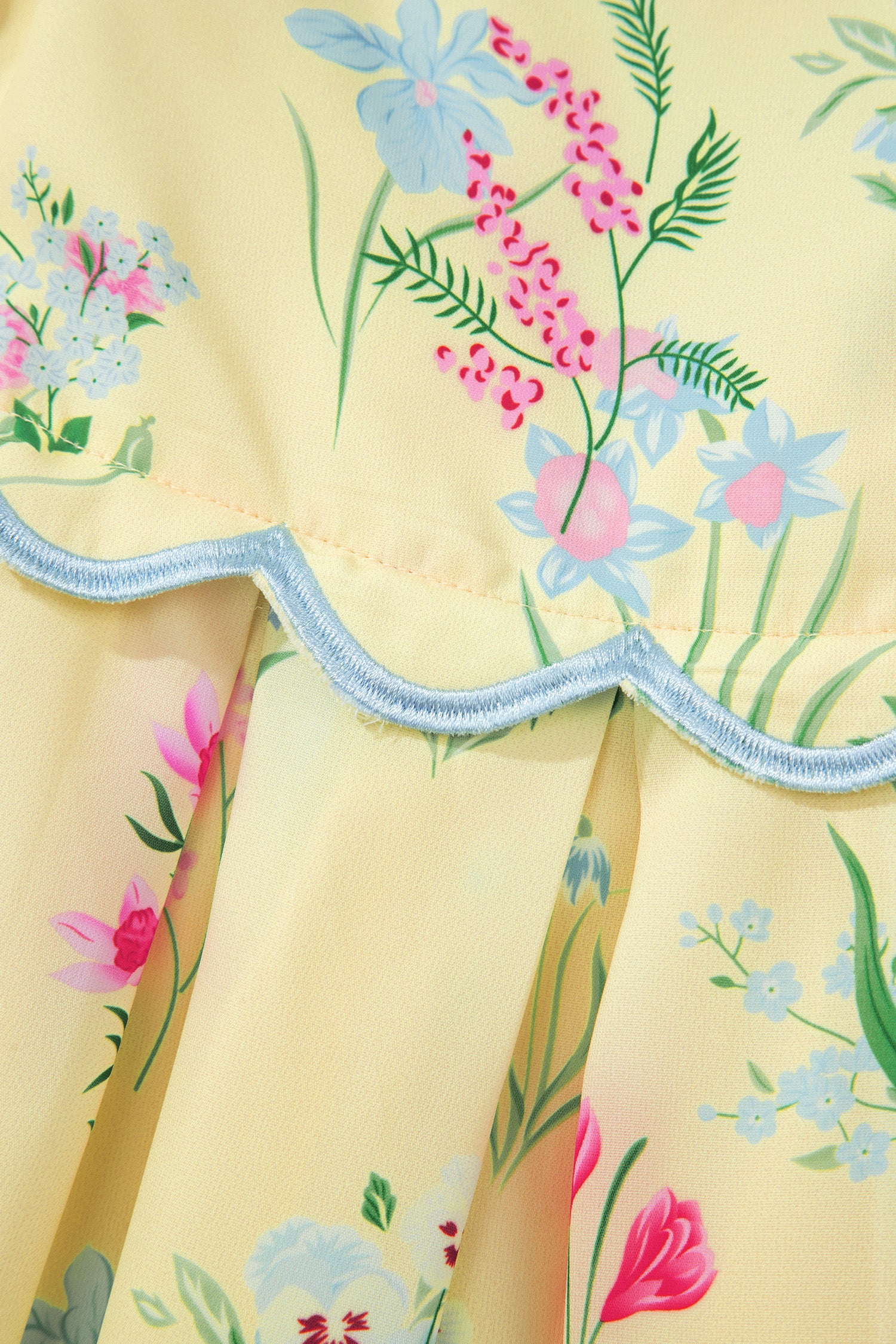 Floral Print Contrast Trim Self-Tie Straps Midi Dress