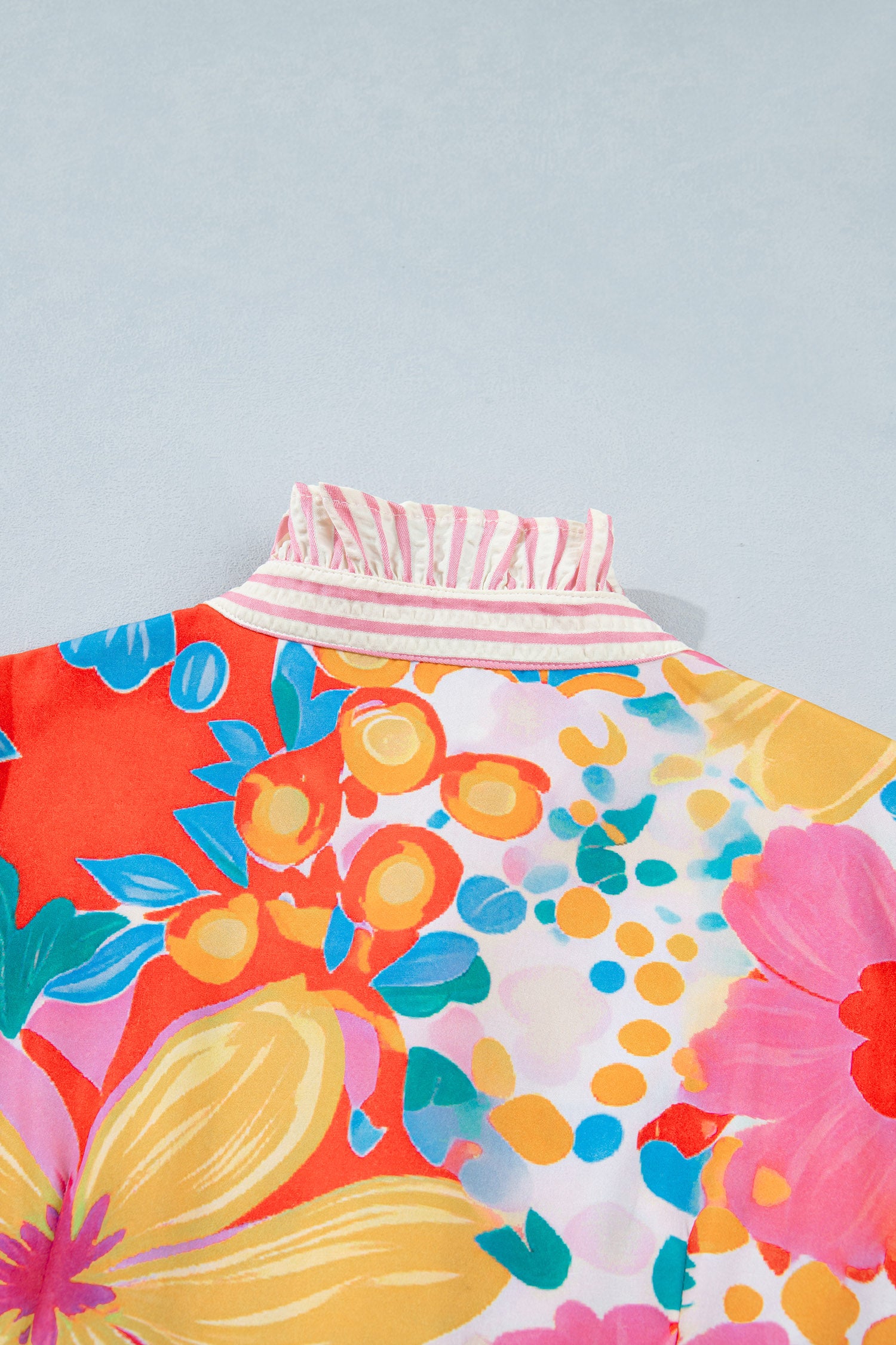 Floral Print Striped Trim Button-Down Shirt Dress