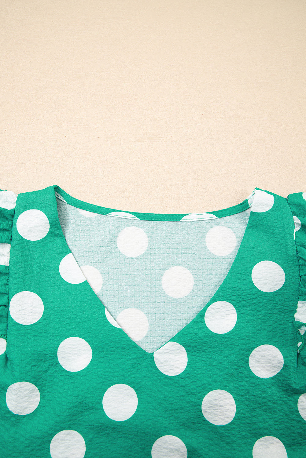 Black Polka Dot Print Ruffled Sleeve V Neck Blouse eAura