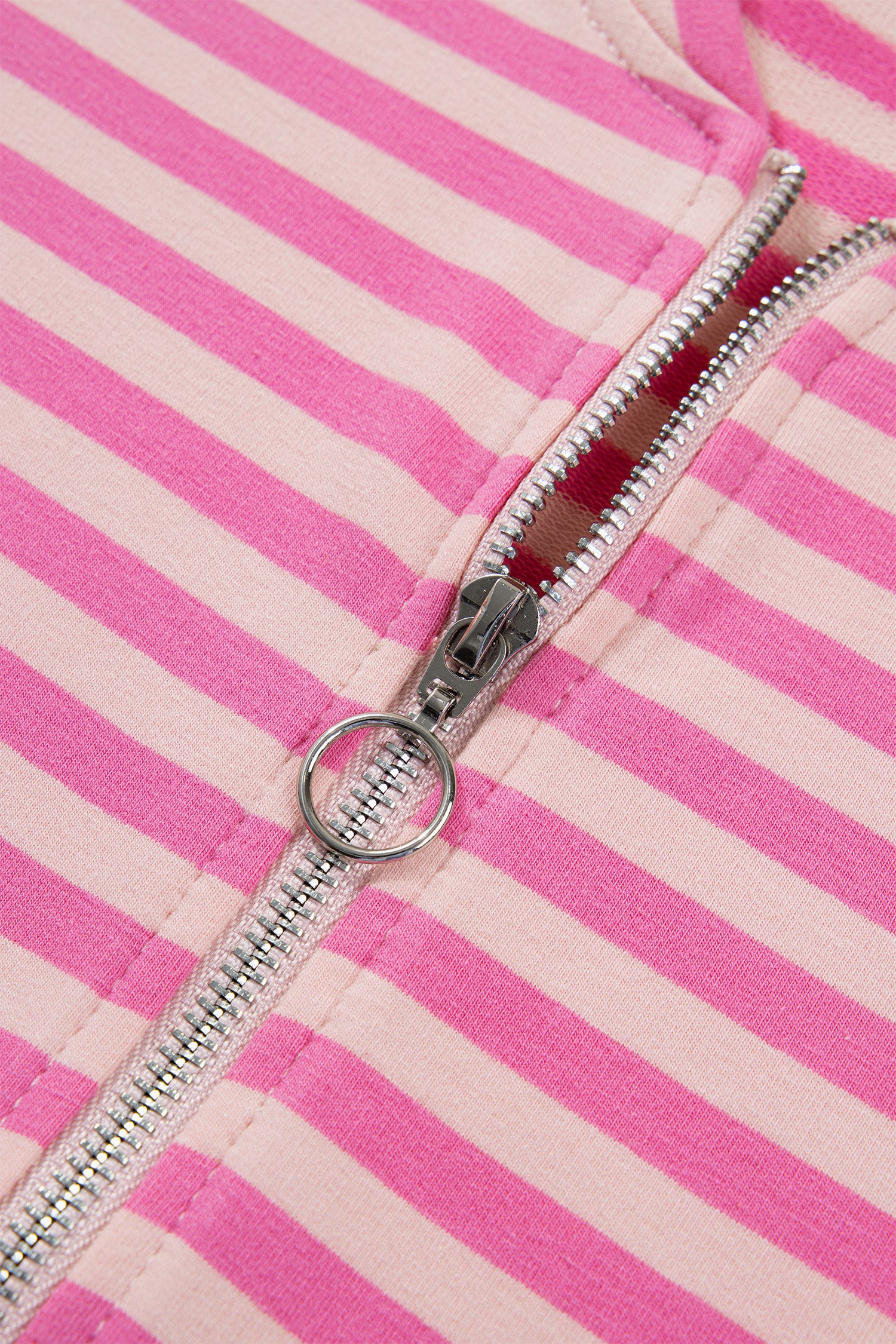 Zip-up Puff Sleeve Zip Jacket Sweatshirt – Pink Stripe