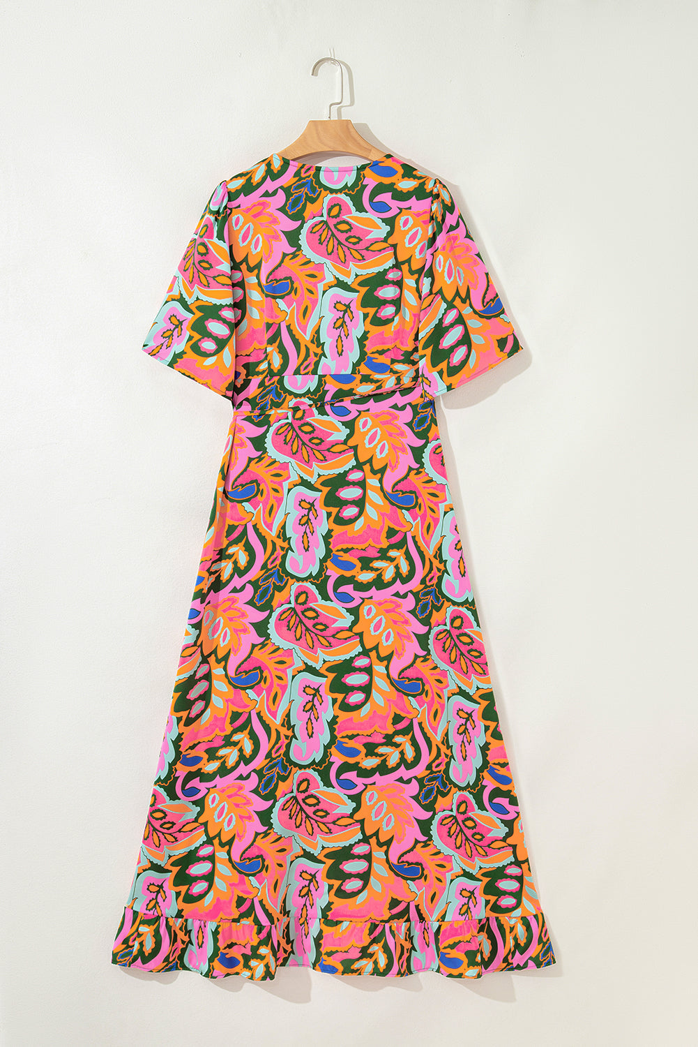 Summer Plant Print V-Neck Ruffled Maxi Dress BB Fashion Outlet