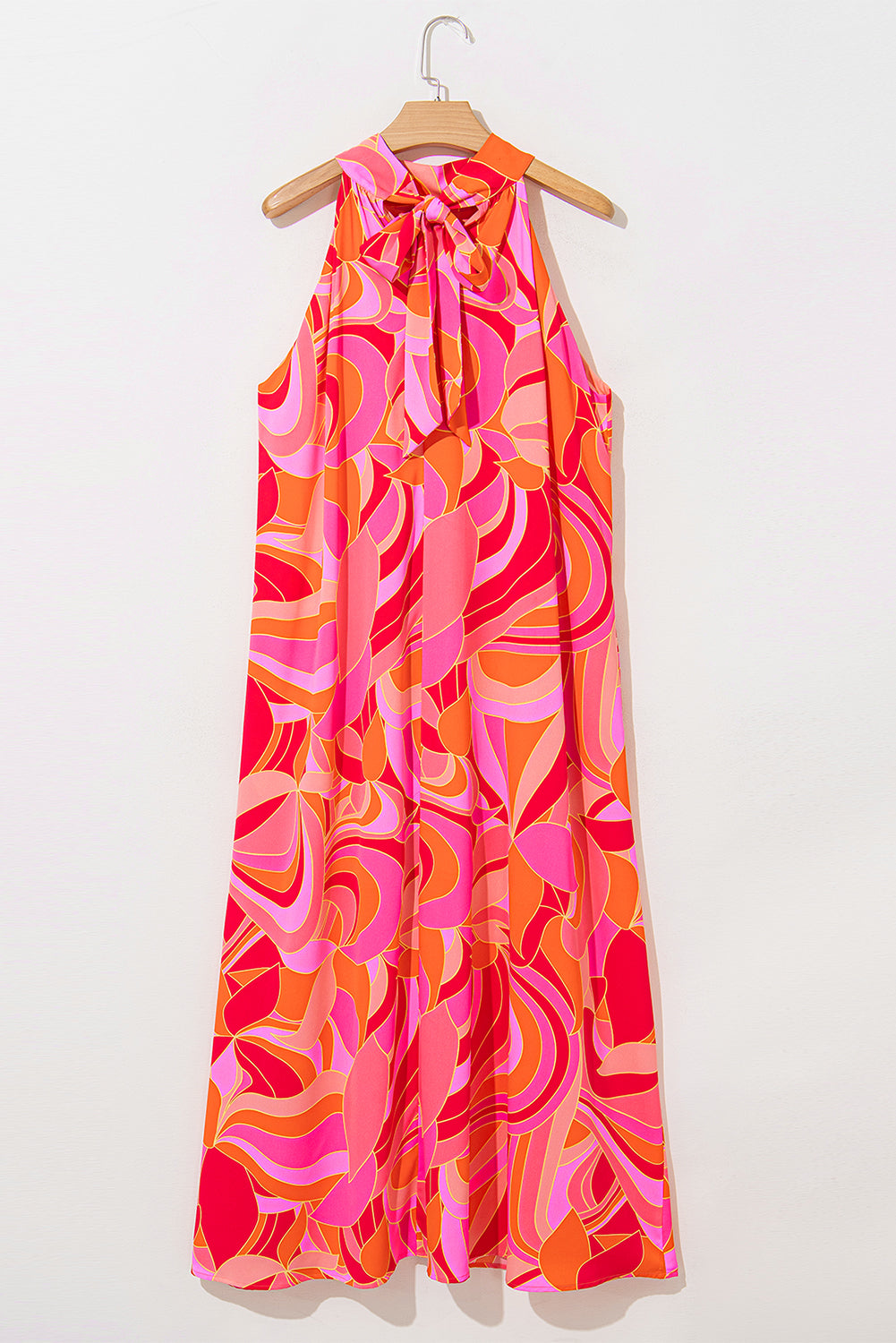 Rose Abstract Printed High Neck Knotted Nape Sleeveless Maxi Dress eAura