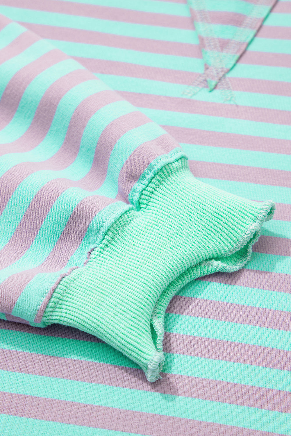 Green Stripe Exposed Seam Contrast Ribbed Trim Boxy Sweatshirt - eAura