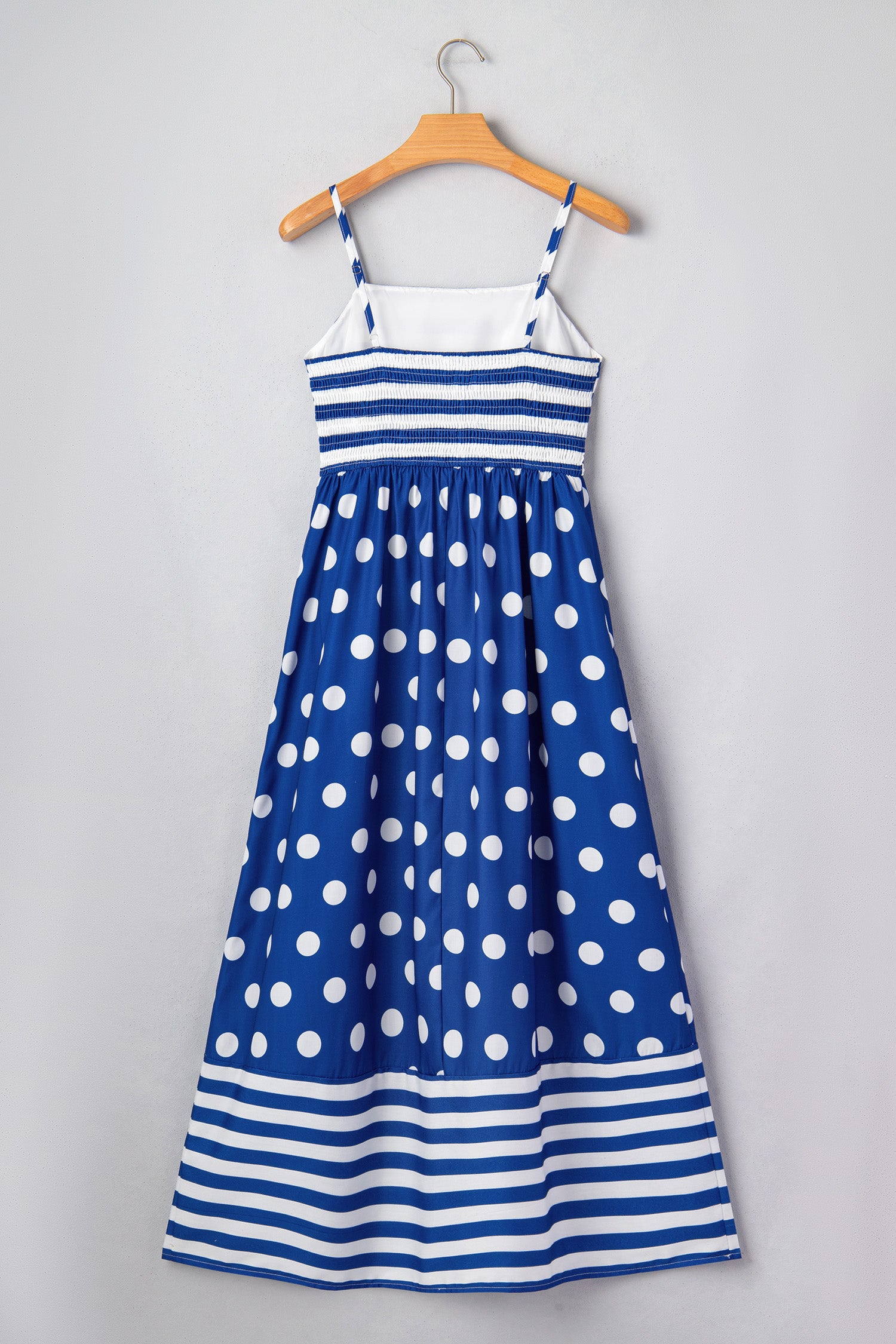 Striped Polka Dot Patchwork Maxi Dress – Blue