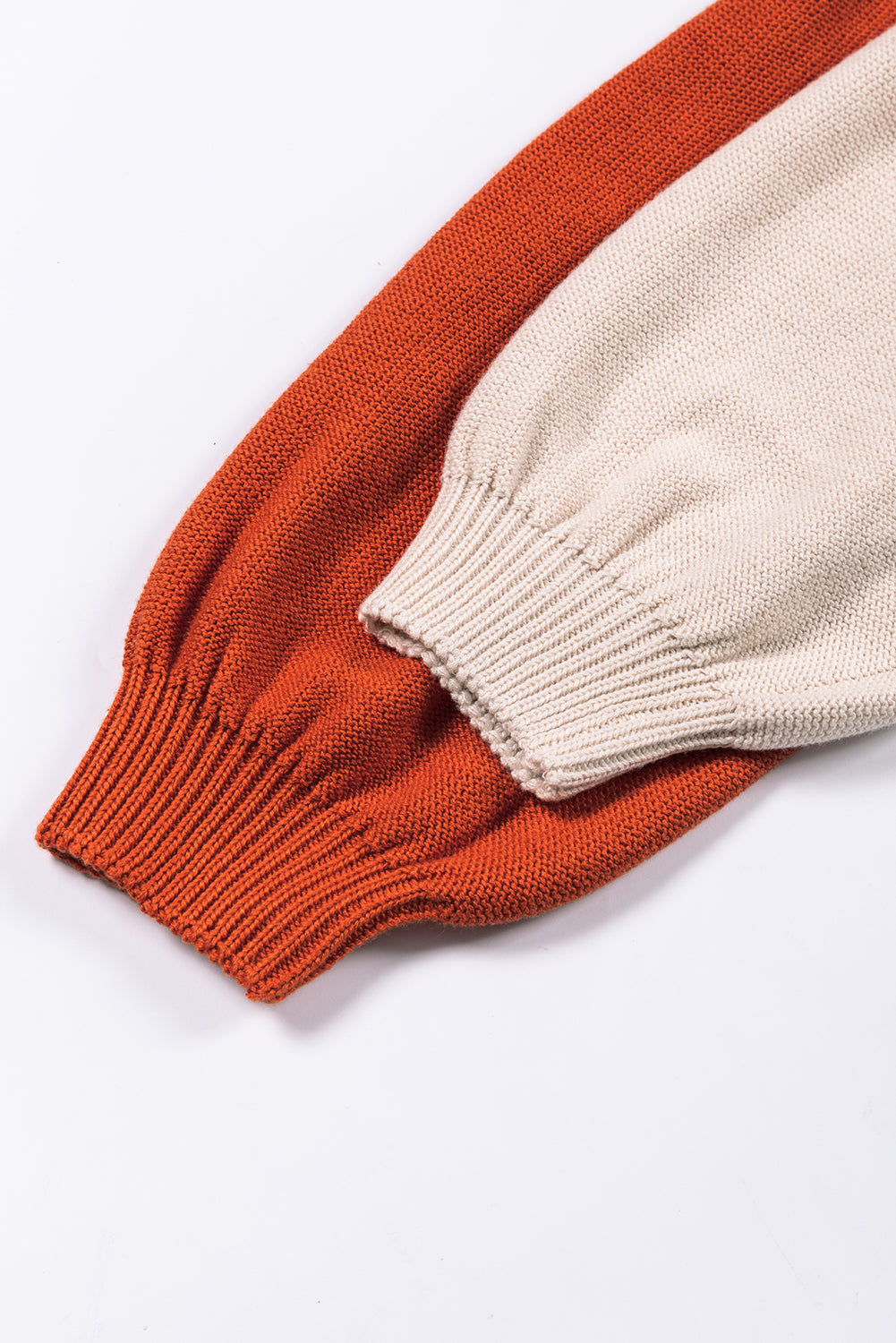 Pink Colourblock Bishop Sleeve Ribbed Trim Sweater eAura