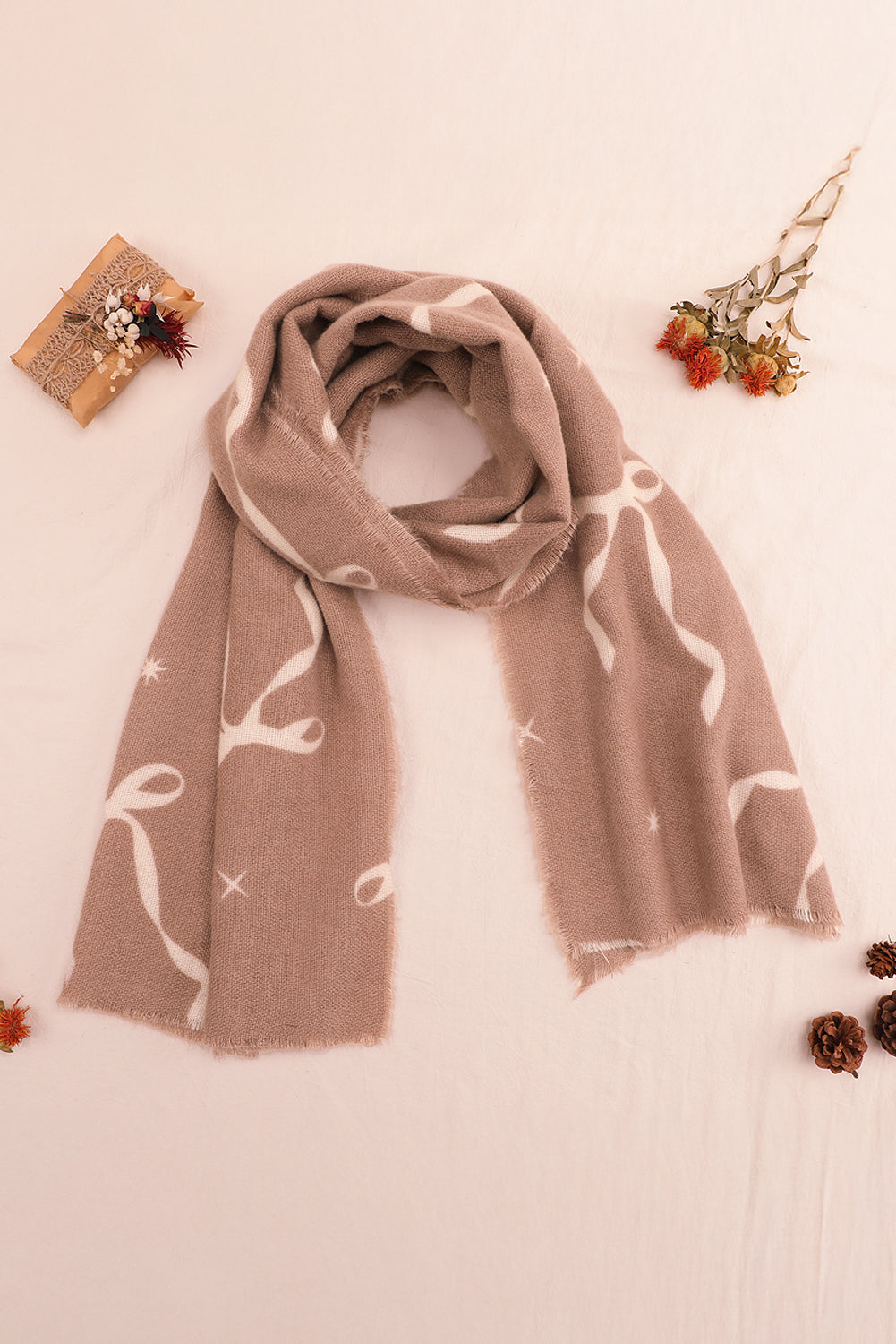 Bow Print Raw Edge Lightweight Scarf Shewin