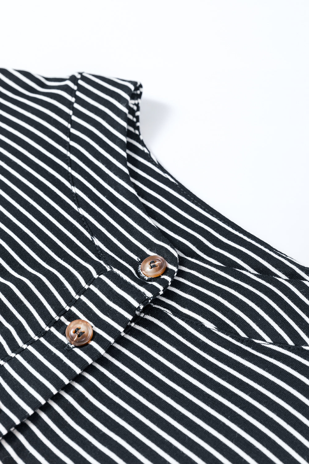 Black white Striped Print Buttoned Wide Leg Sleeveless Jumpsuit eAura
