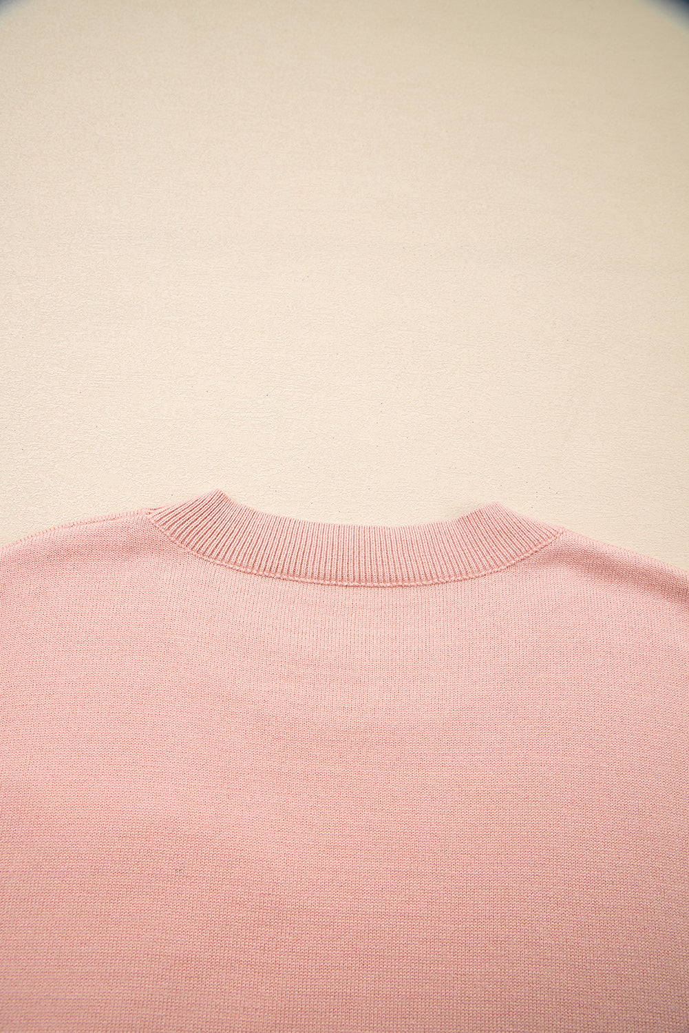 Peach Blossom Big Flower Accent Bubble Sleeve Drop Shoulder Sweater eAura