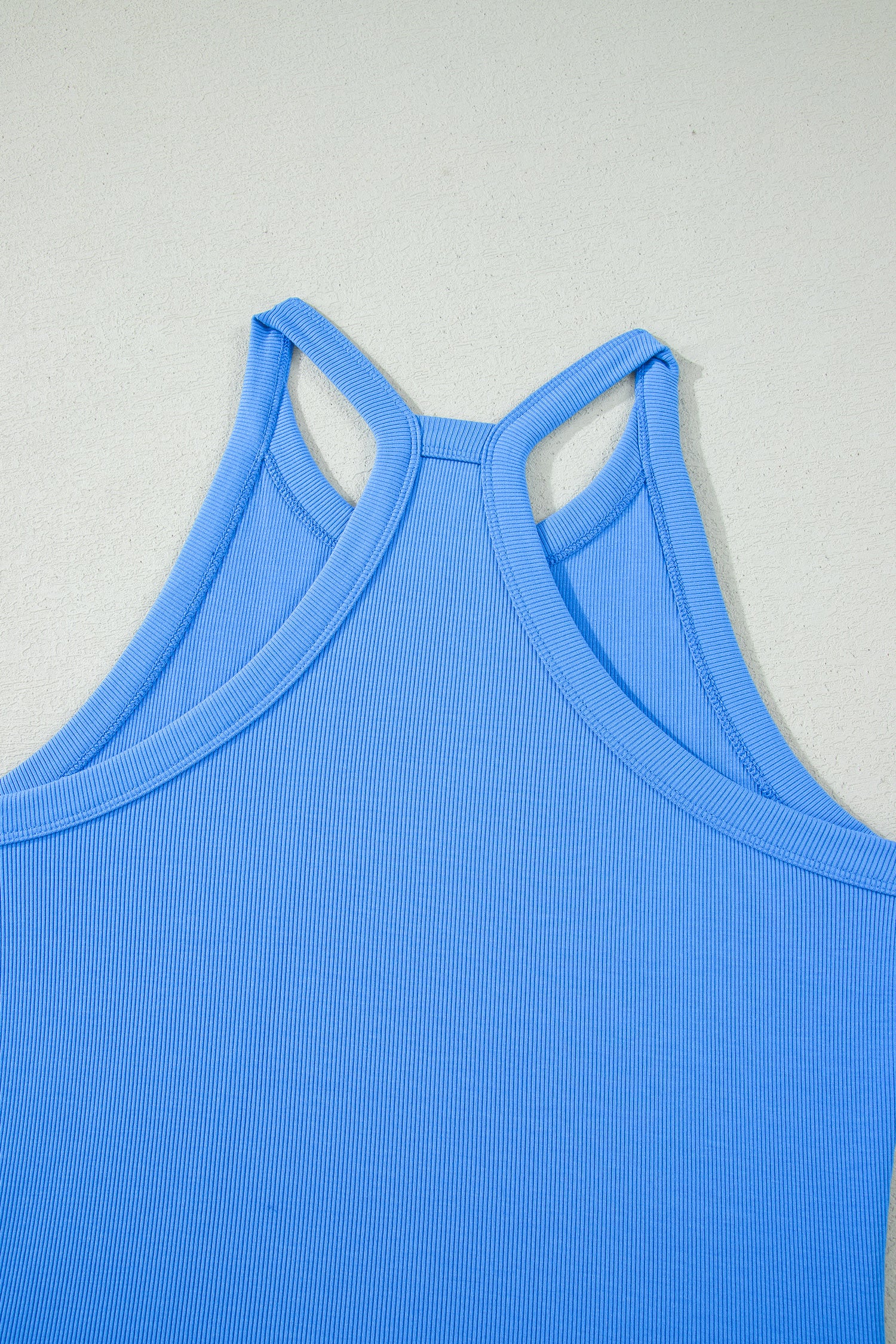 Sky Blue Slim Tank Top Elastic High Waist Shorts 2pcs Outfit – Light Blue