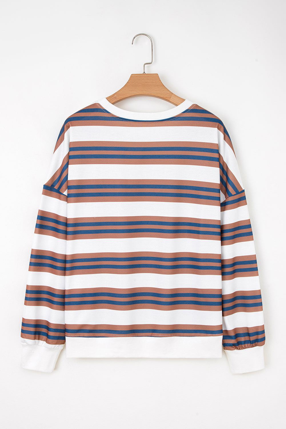 Stripe Crew Neck Drop Shoulder Pullover Sweatshirt - eAura