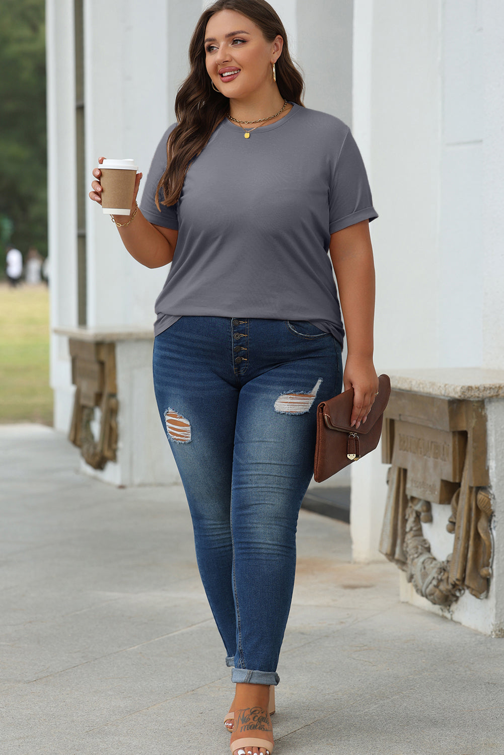 Casual Plain Crew Neck Tee T-Shirt