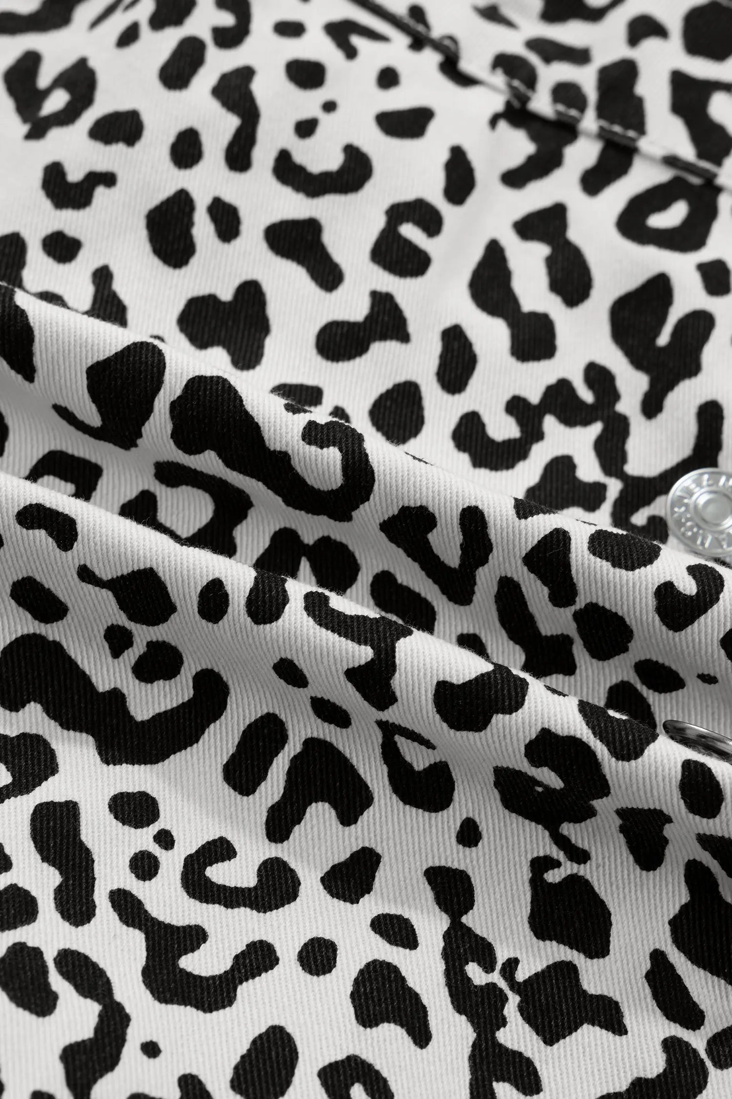Black Leopard Print Button Overlap Denim Shorts