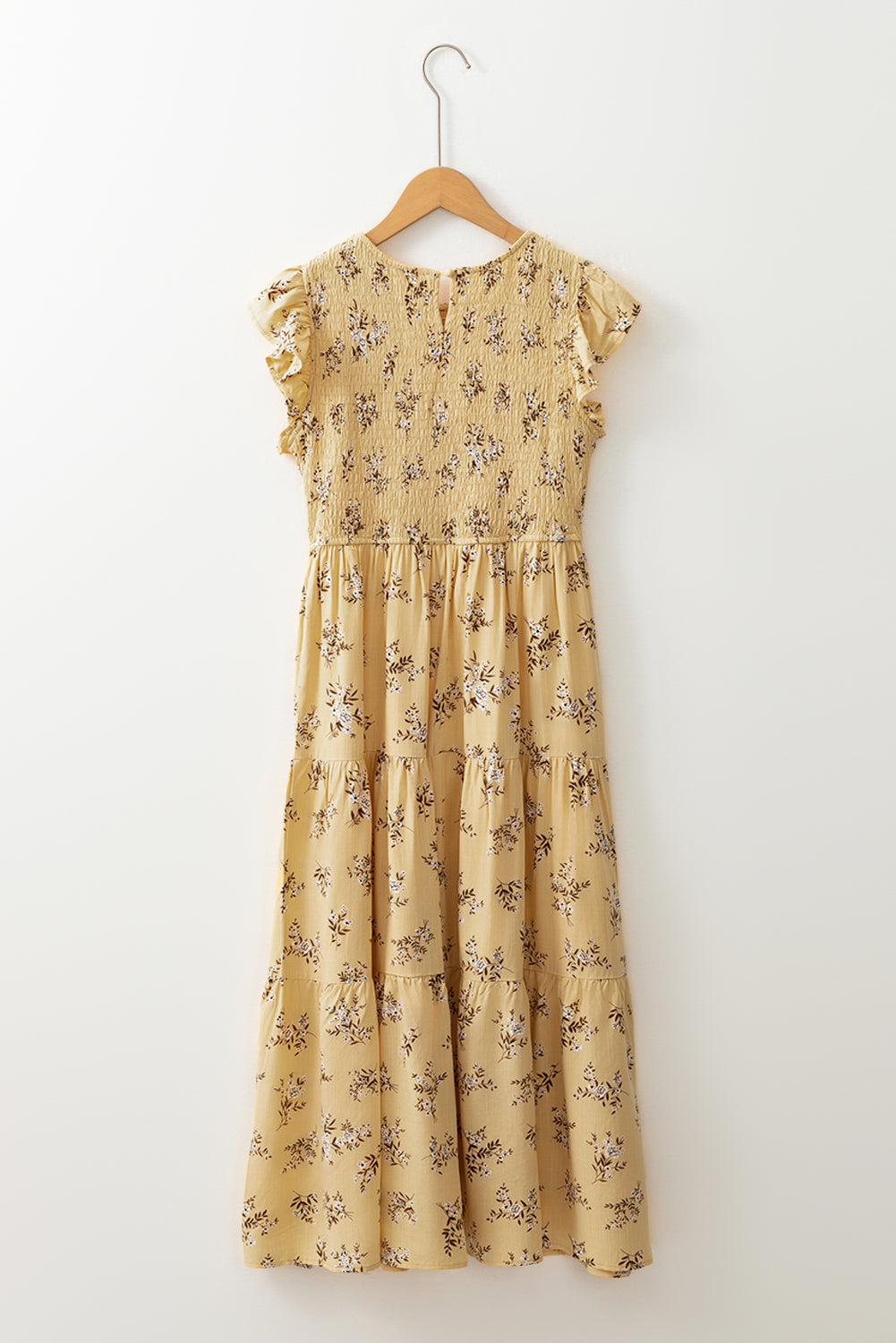 Yellow Boho Floral Print Ruffle Smocked Flowy Summer Dress eAura