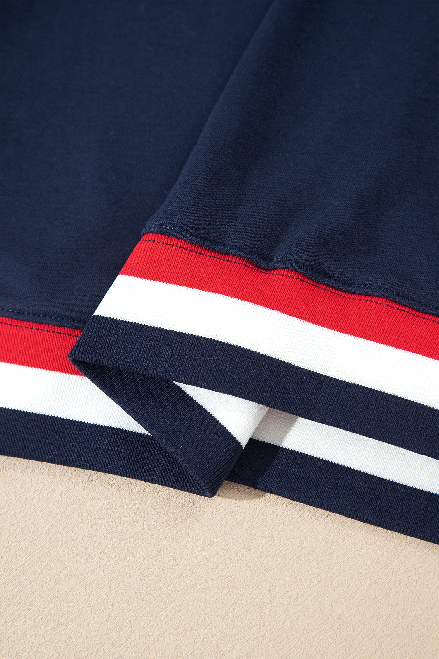USA Slogan Patch Embroidery Colorblock High Neck Long Sleeve Sweatshirt – Dirty Blue