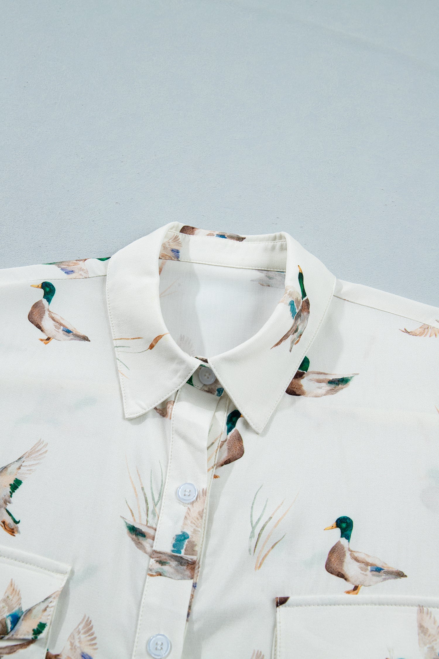 Mallard Printed Button Flap Pocket Short Sleeve Shirt – White