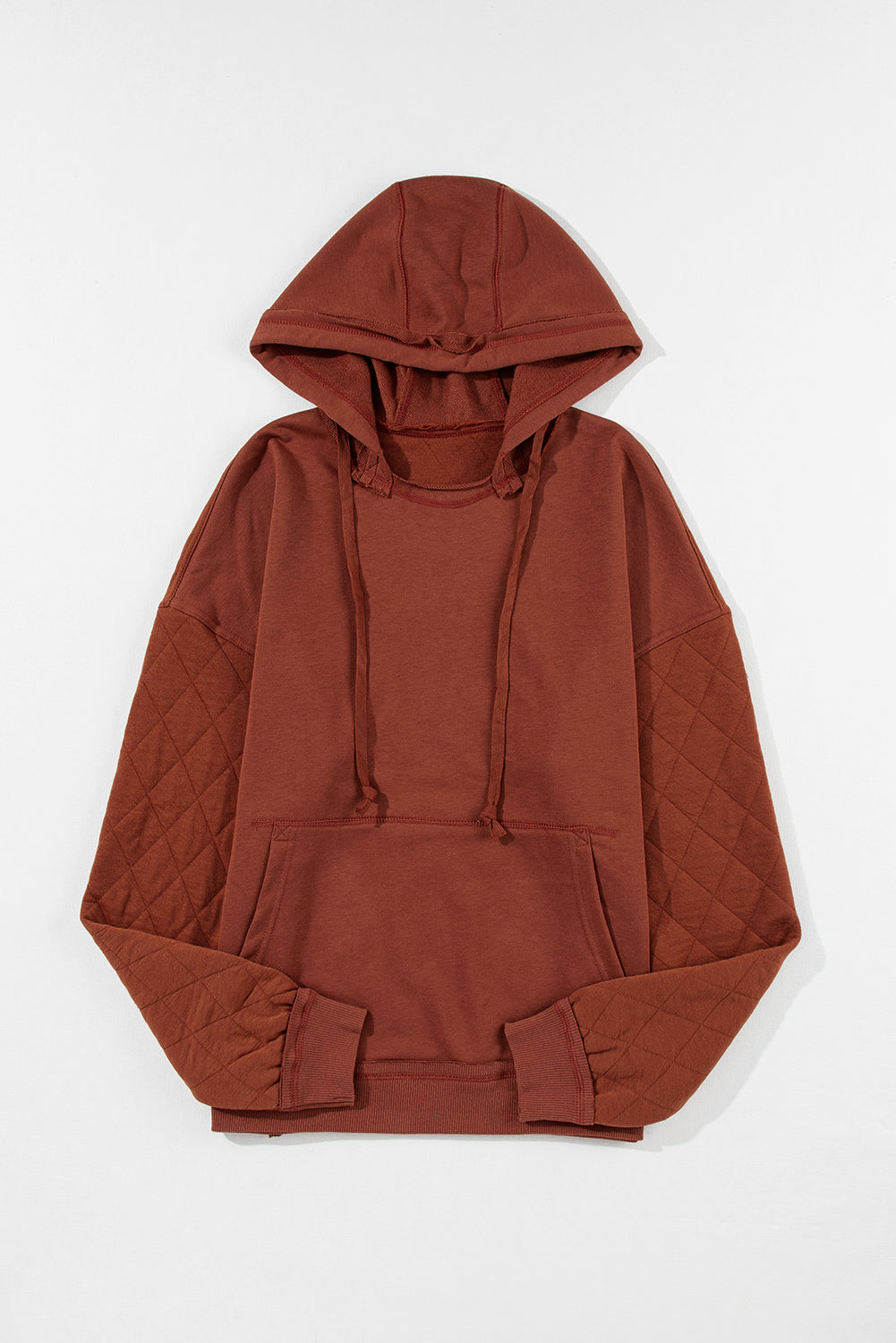Chestnut Quilted Patchwork Exposed Seam Hoodie BB Fashion Outlet
