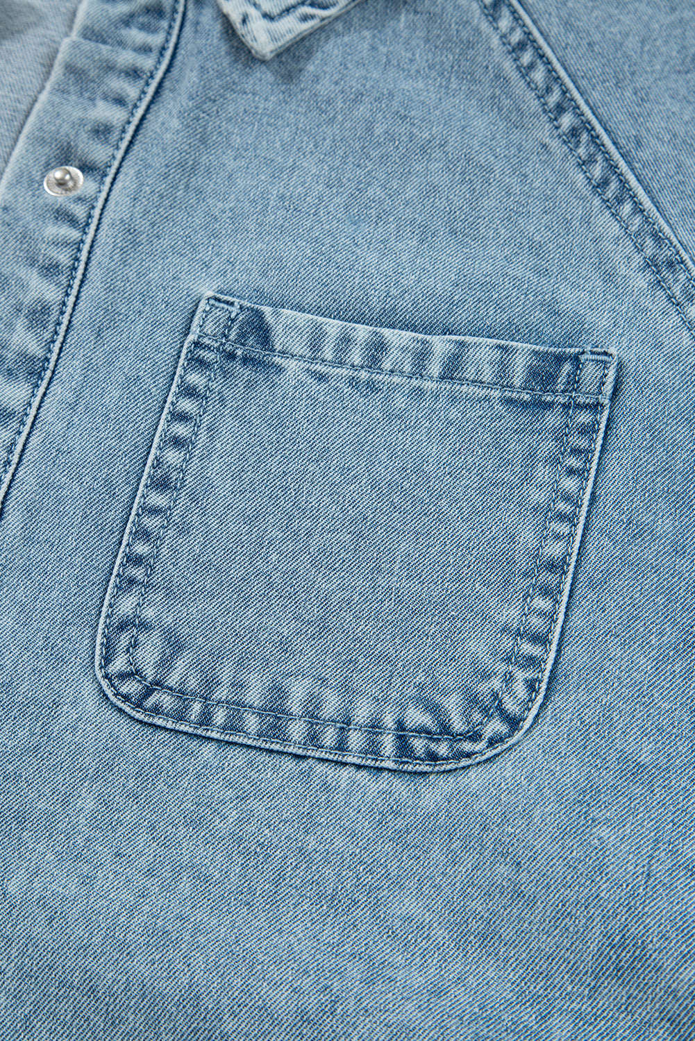 Smocked Cuffs Flared Denim Shirt Mini Dress - eAura