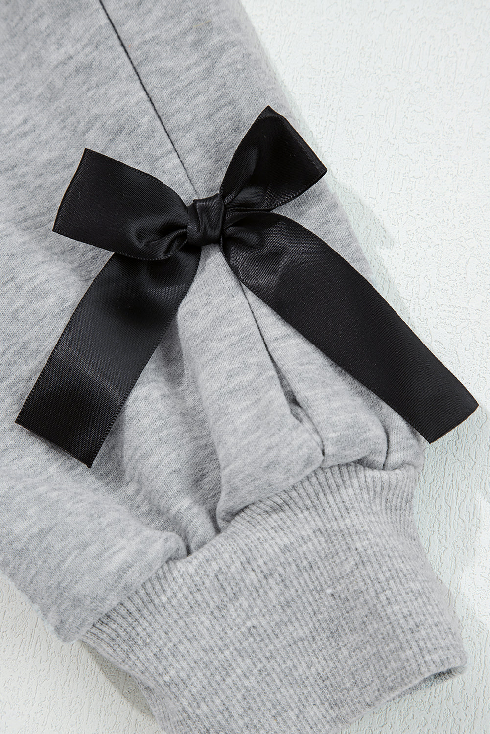 Light Grey Contrast Bow Applique Drop Sleeve Round Neck Sweatshirt eAura