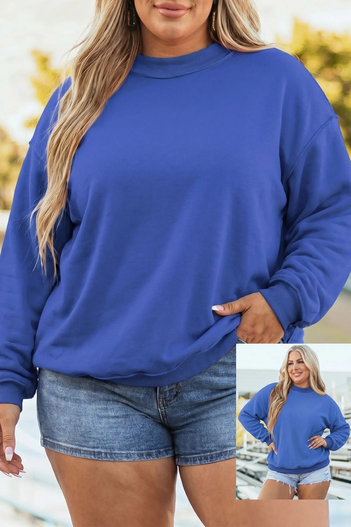 Exposed Seam Detail Reversible Double Wear Plus Size Sweatshirt
