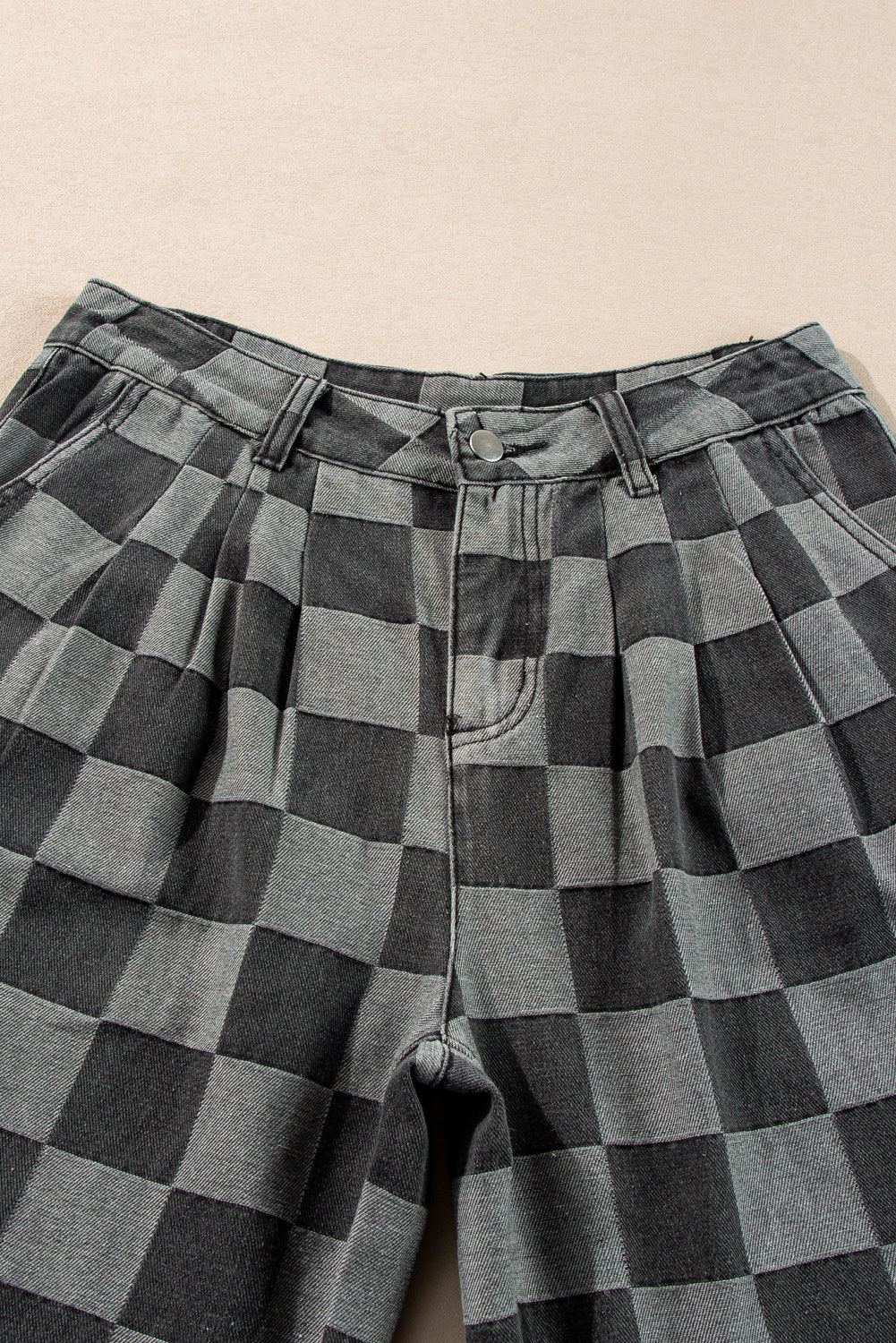 Dark Grey Checkered Denim Wide Leg Jeans eAura