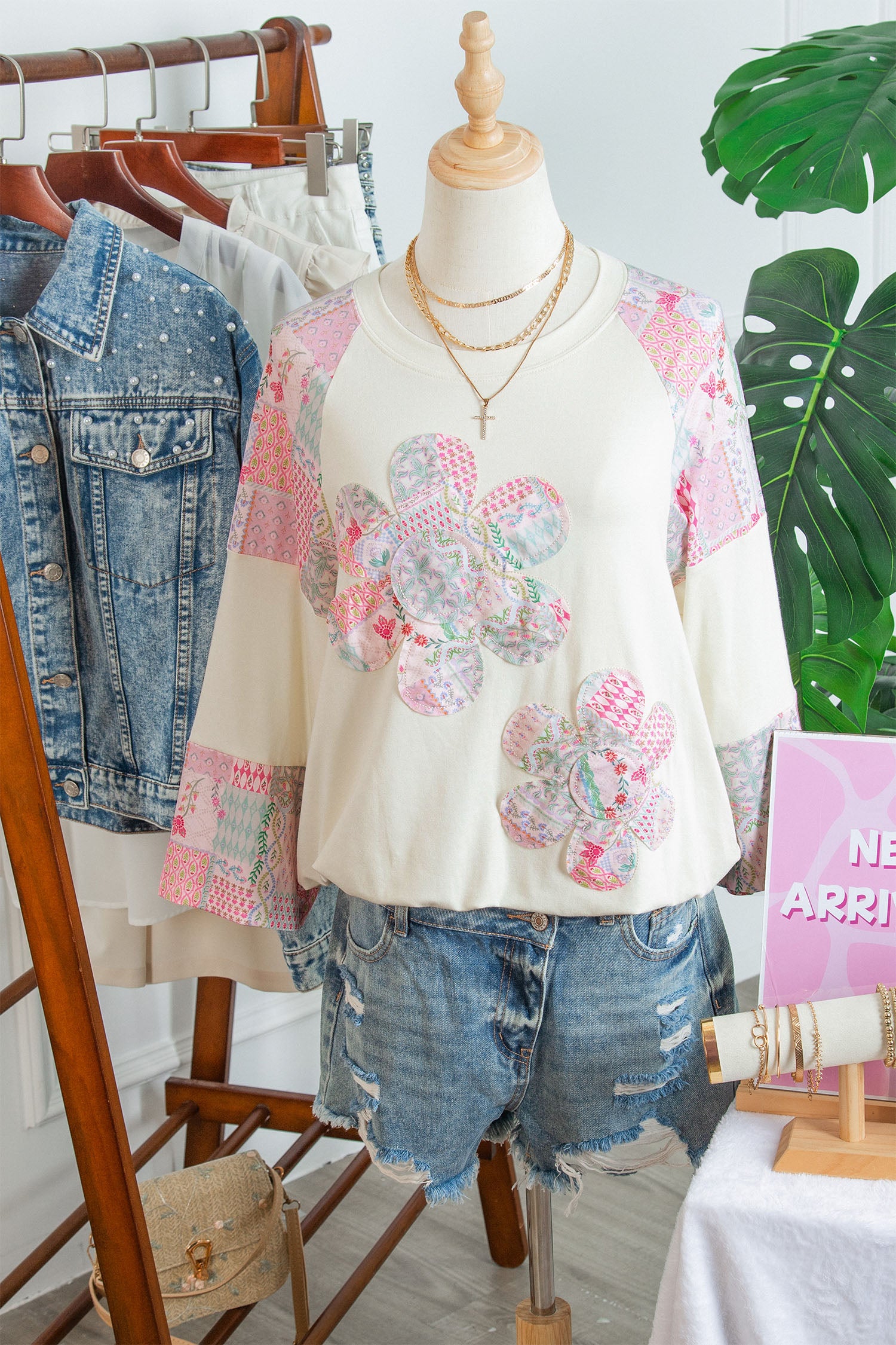 Retro Floral Patchwork Long Sleeve Top