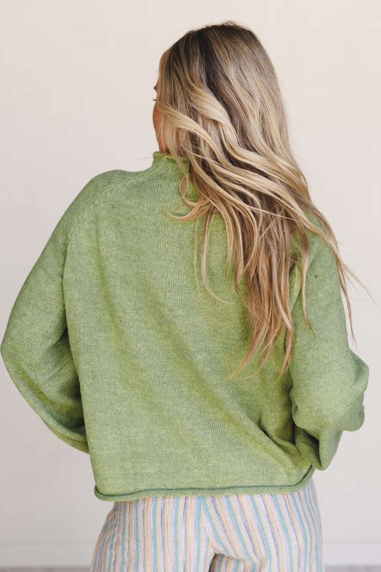Unique Fish Knit Oversized Round Neck Sweater – Meadow Mist Green