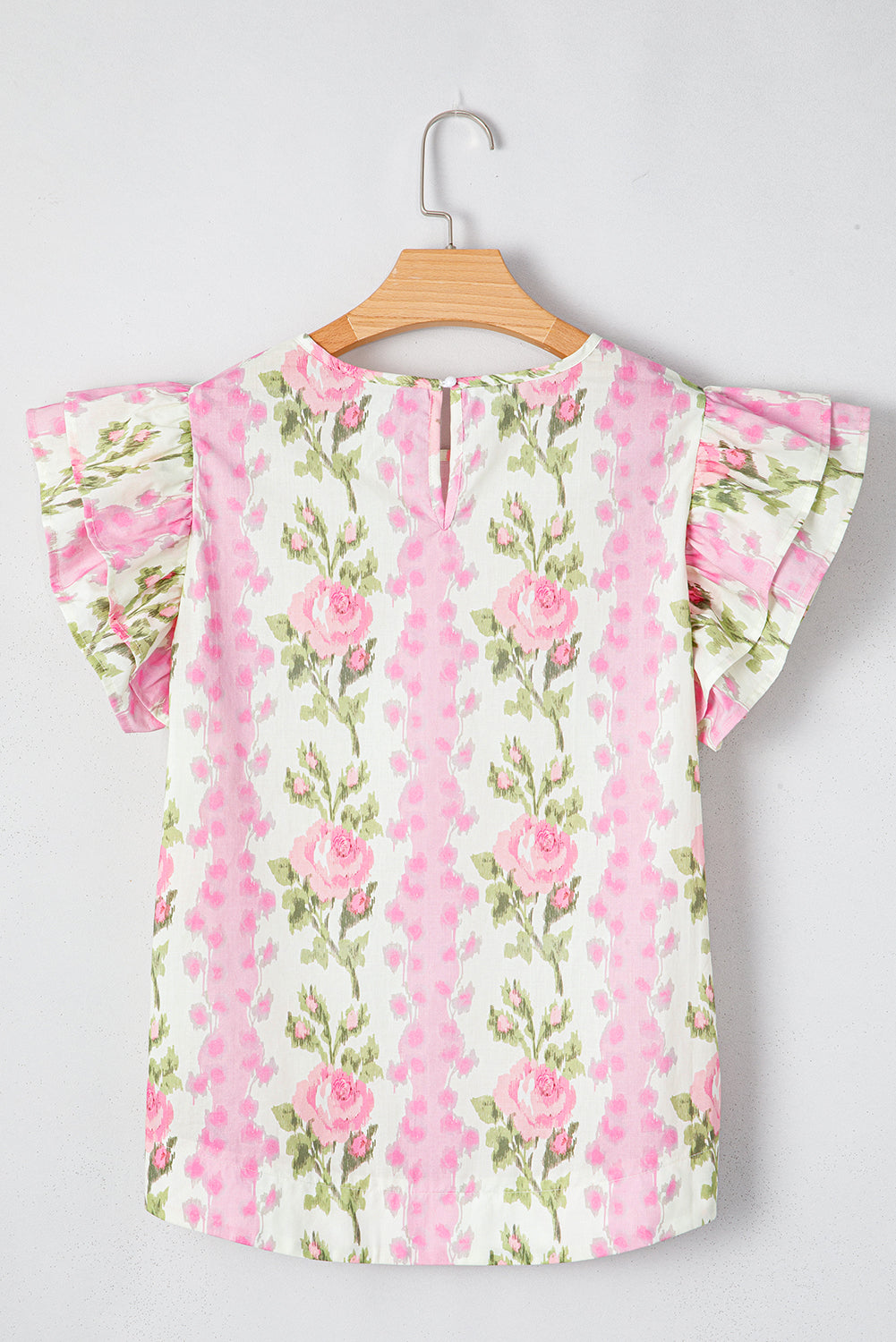 Pink Floral Print Ruffled Sleeve Summer Top eAura