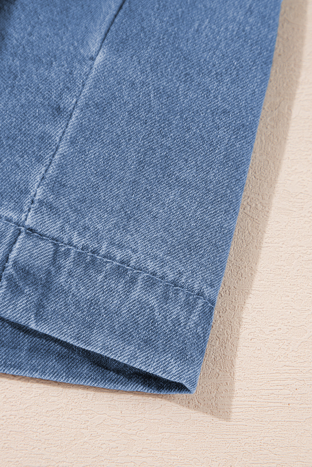 Dusk Blue Tied Front Bubble Sleeve Peplum Denim Shirt eAura