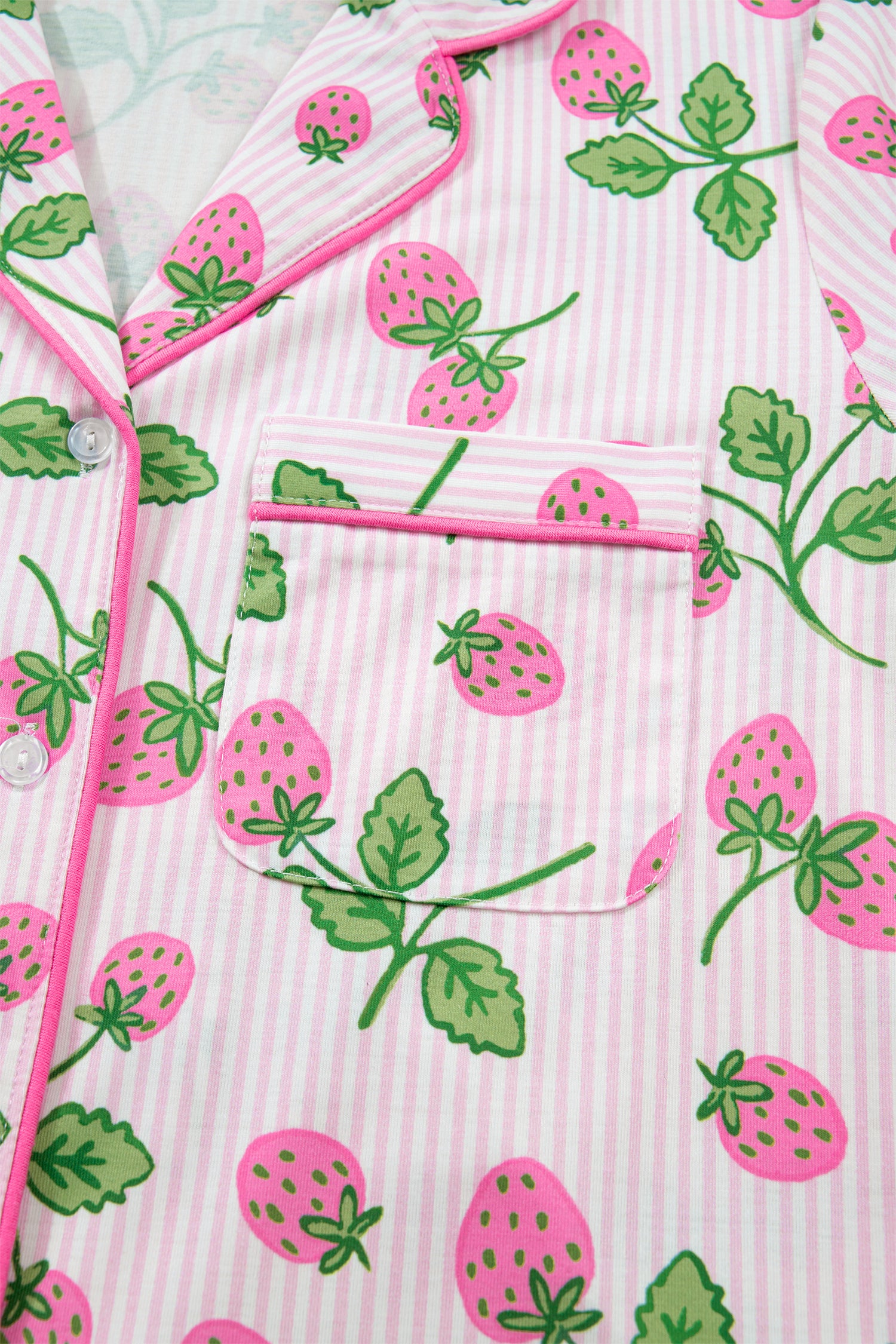 Striped Strawberry Print Pyjama Set – Pink