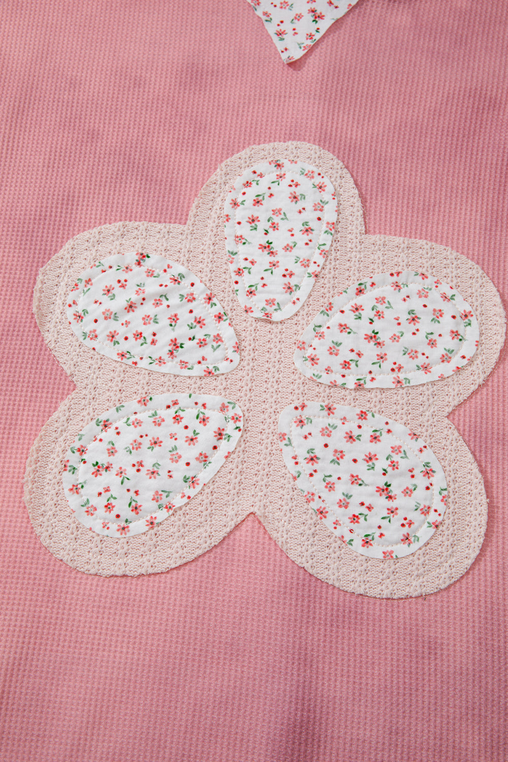 Floral Patched Waffle Textured V-Neck Casual Hoodie - eAura