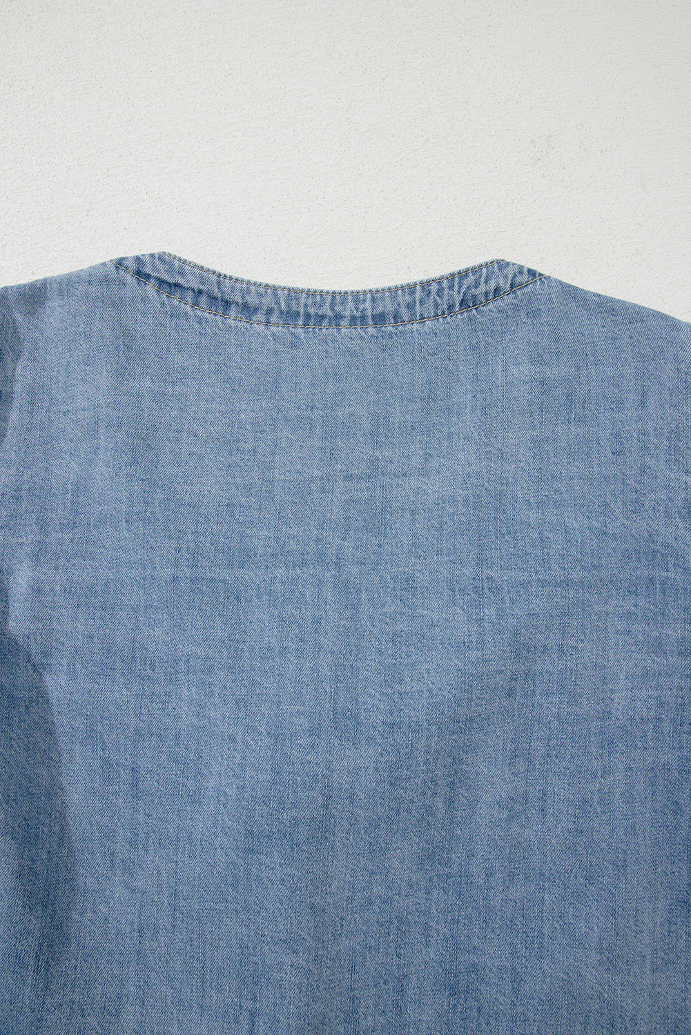 Tied Front Long Puff Sleeve Denim Top - eAura