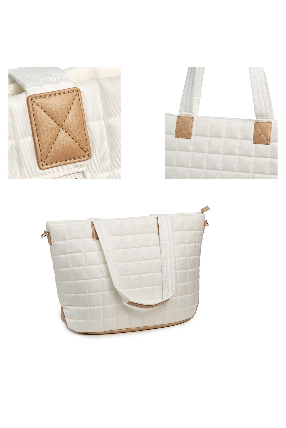 Camel Quiled Patchwork Large Tote Bag and Clutch 2pcs Set