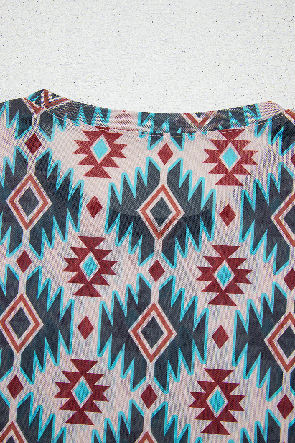 Blue Western Aztec Print Mesh Slim T Shirt eAura