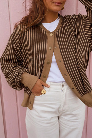 Cardigan V Neck Patchwork Long Sleeve Regular Fit