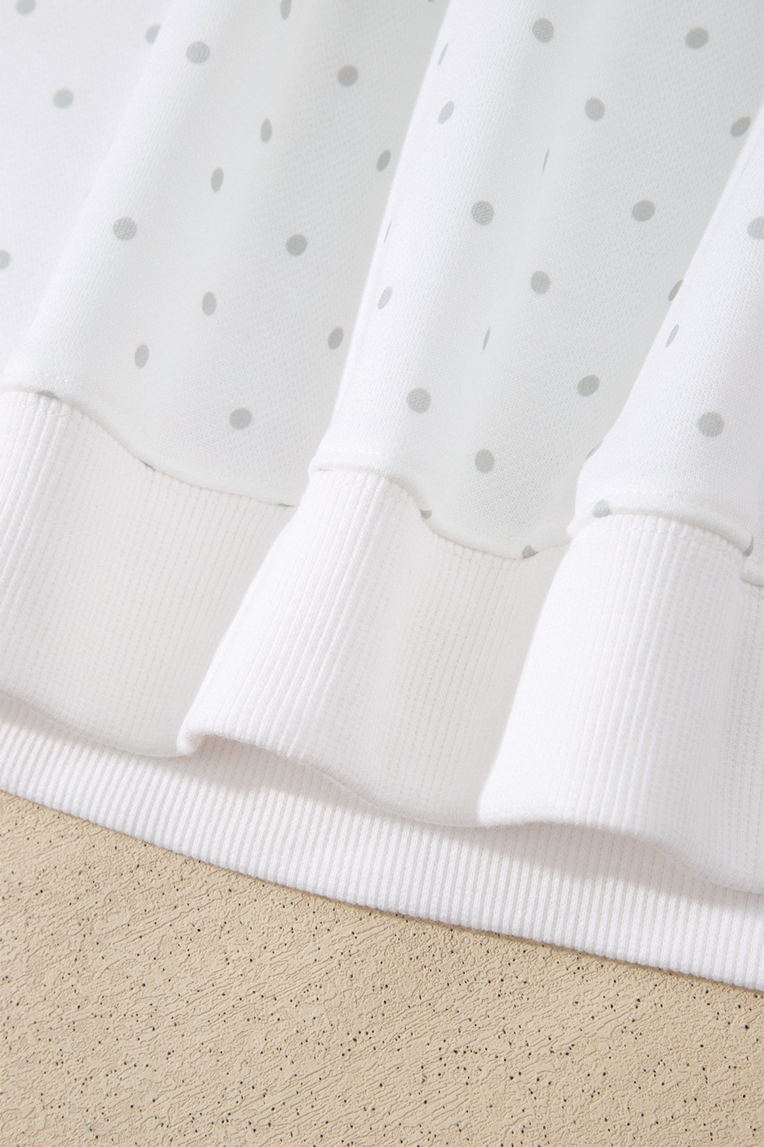 Polka Dot Print Side Stripe Detail Casual Sweatshirt 2pcs Short Set – White